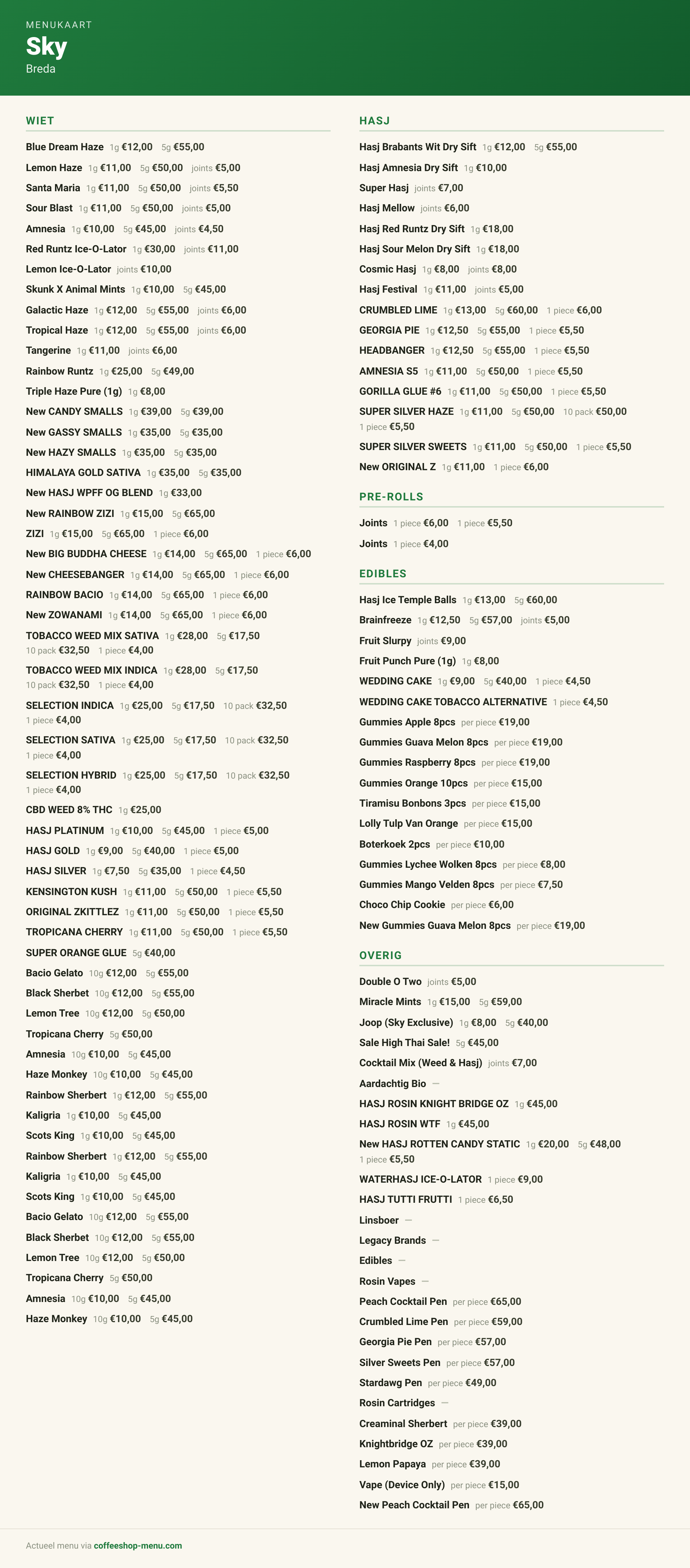 Menu bij Sky
