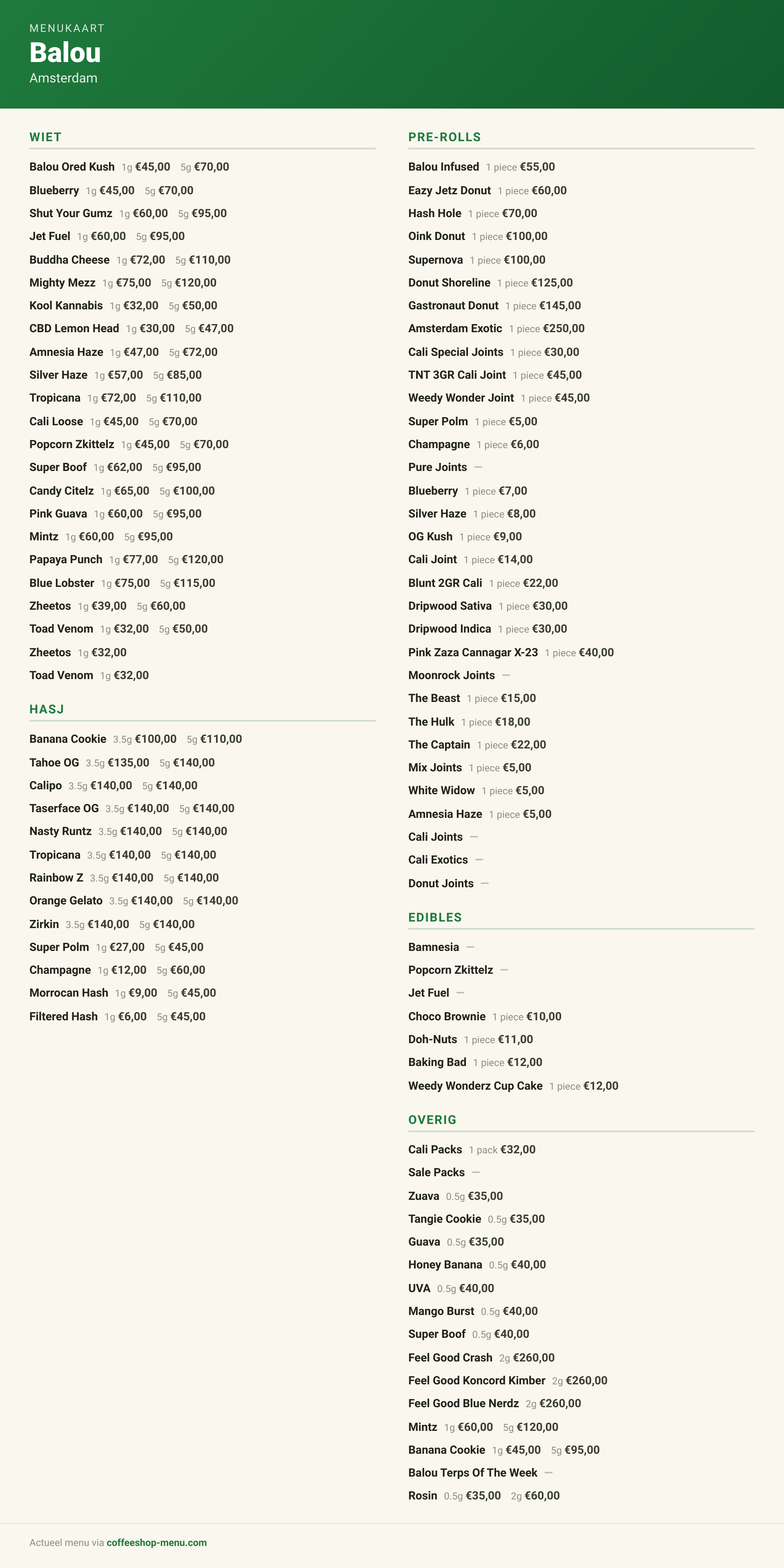 Menu bij Balou