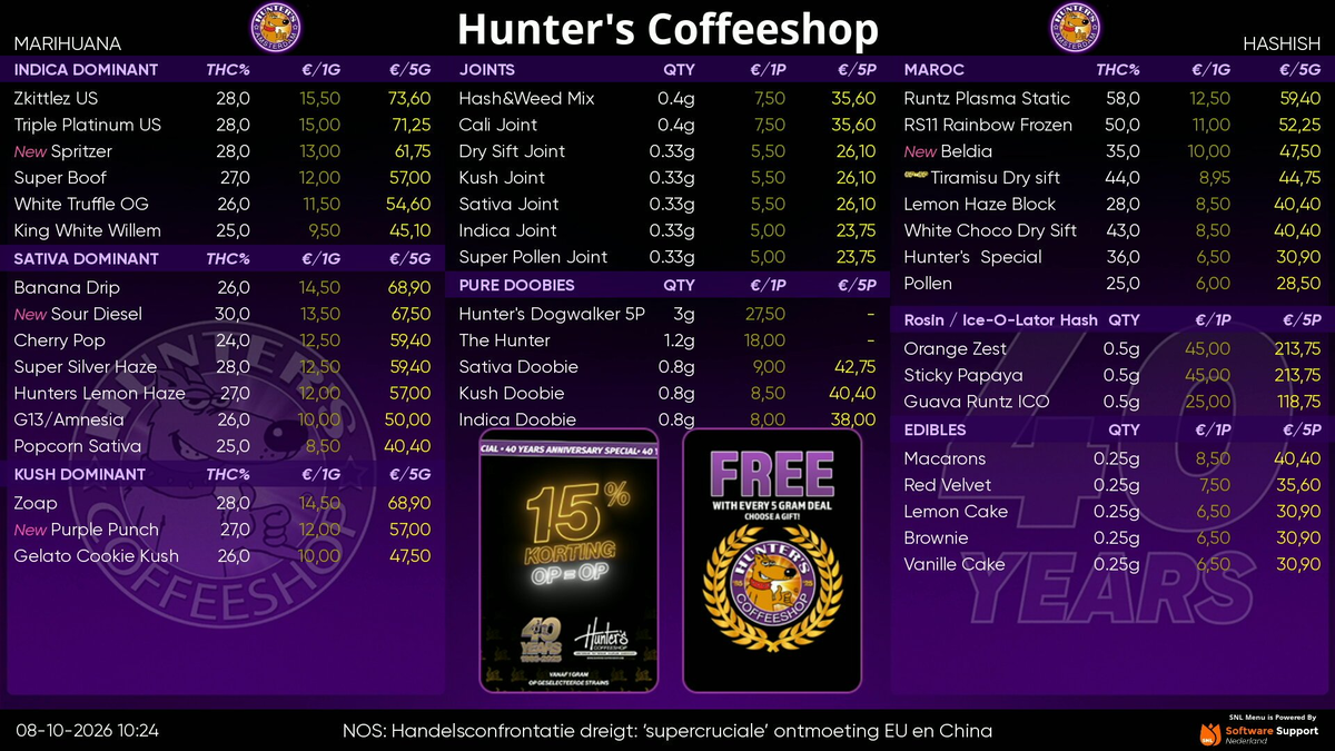 Menu bij Hunter's West