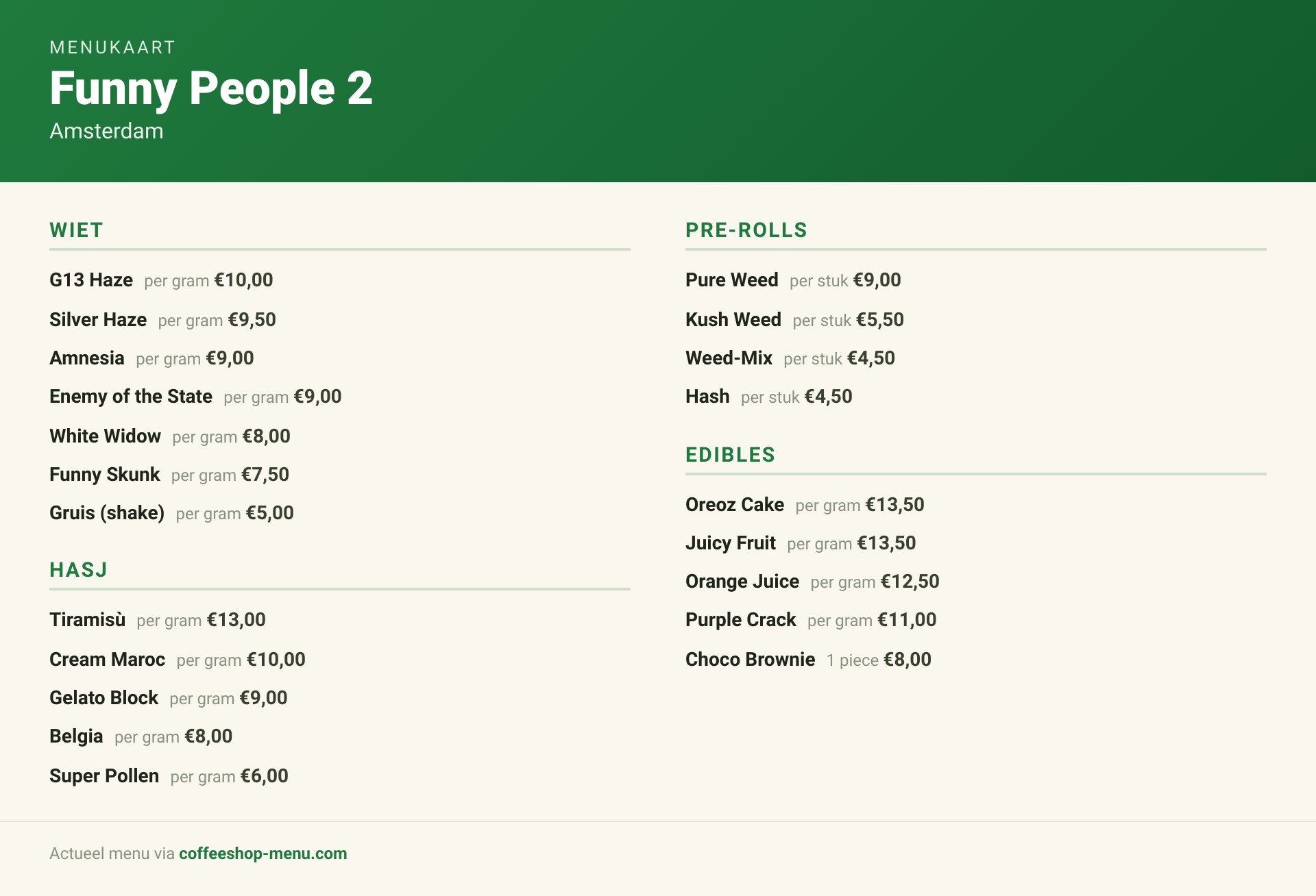 Menu bij Funny People 2