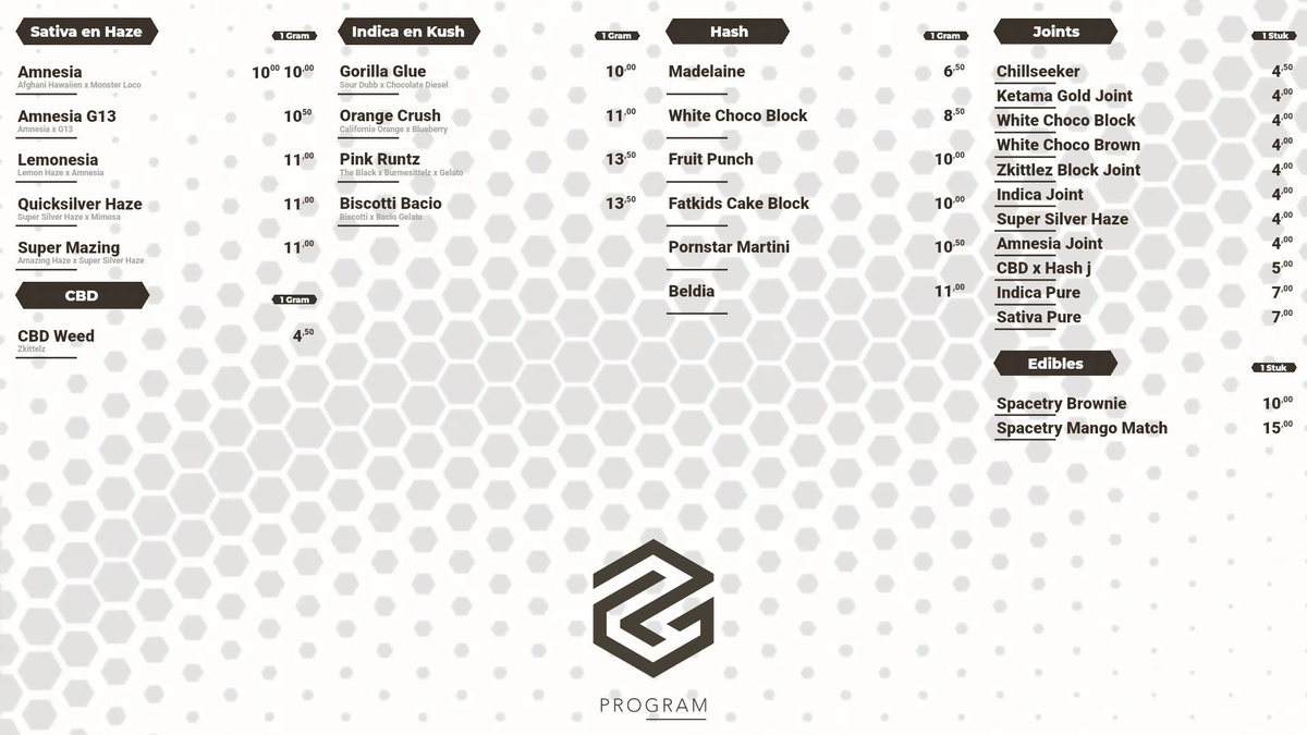 Menu bij ProGram