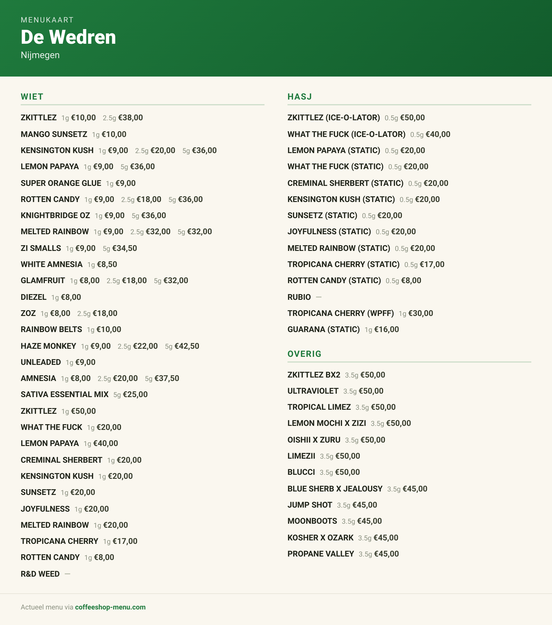 Menu bij De Wedren