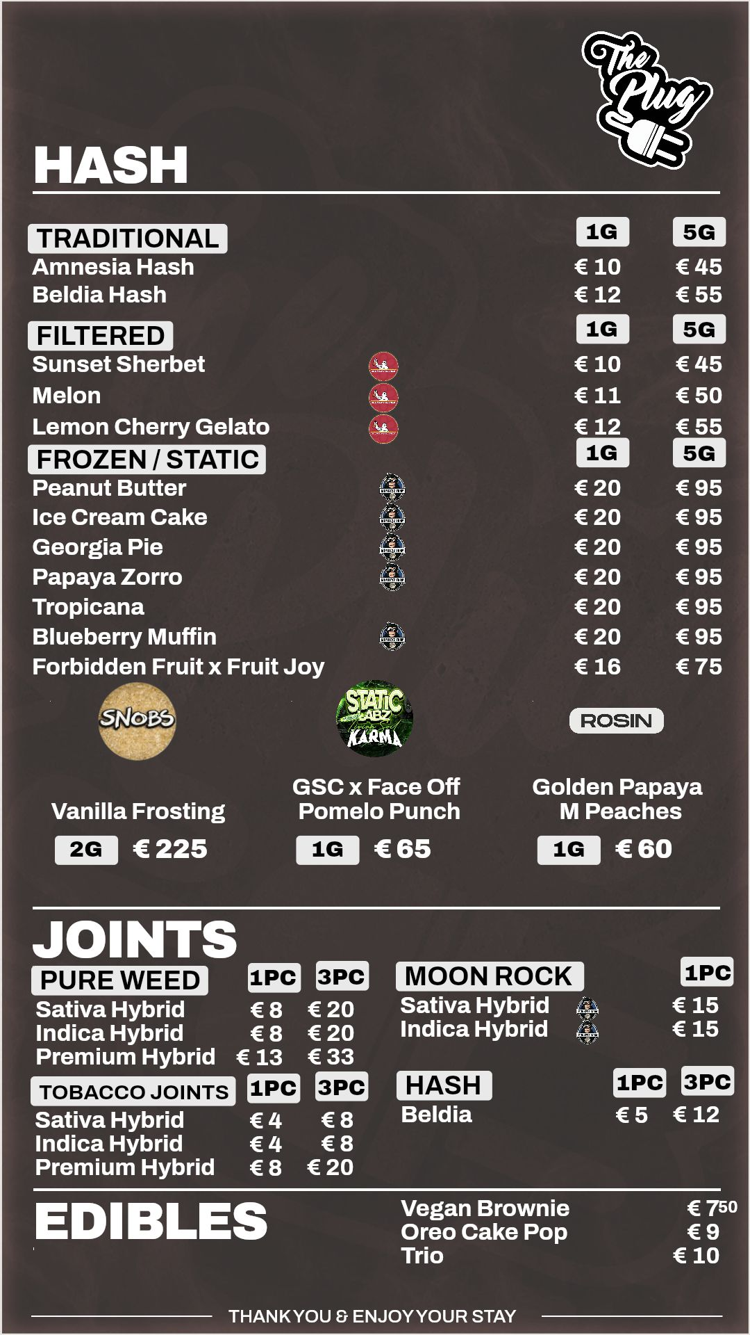 Menu bij The Plug Utopia