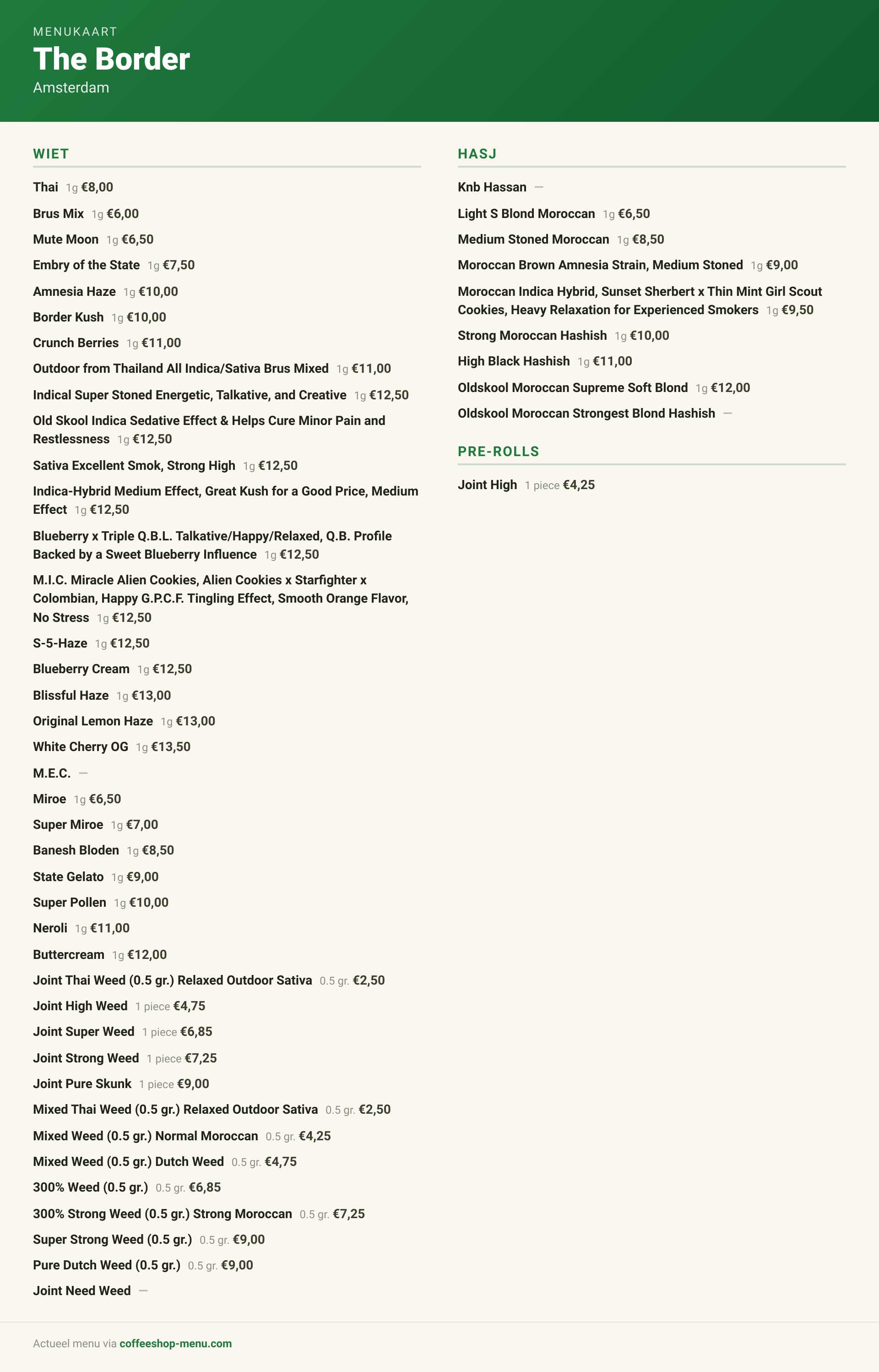 Menu bij The Border