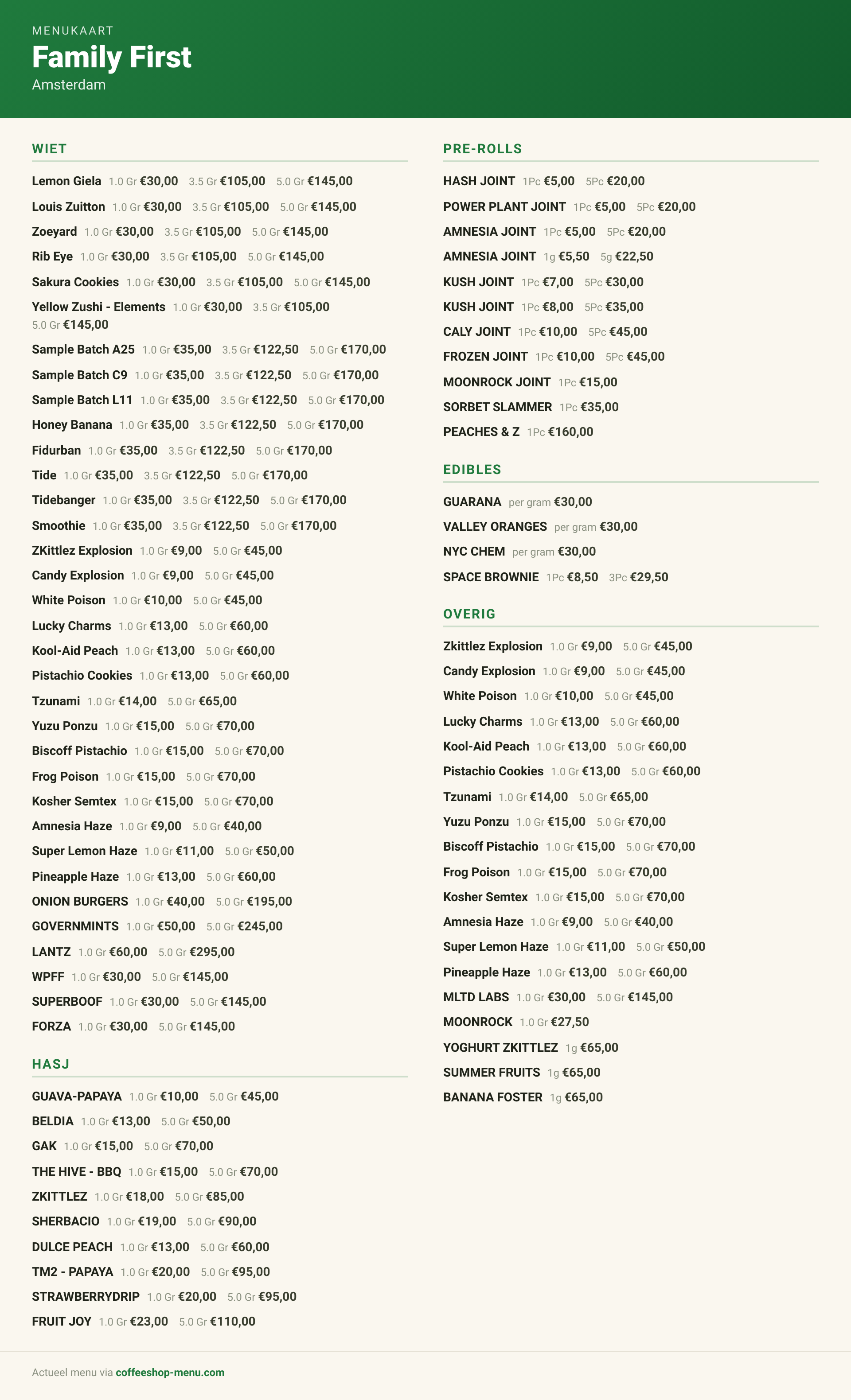 Menu bij Family First