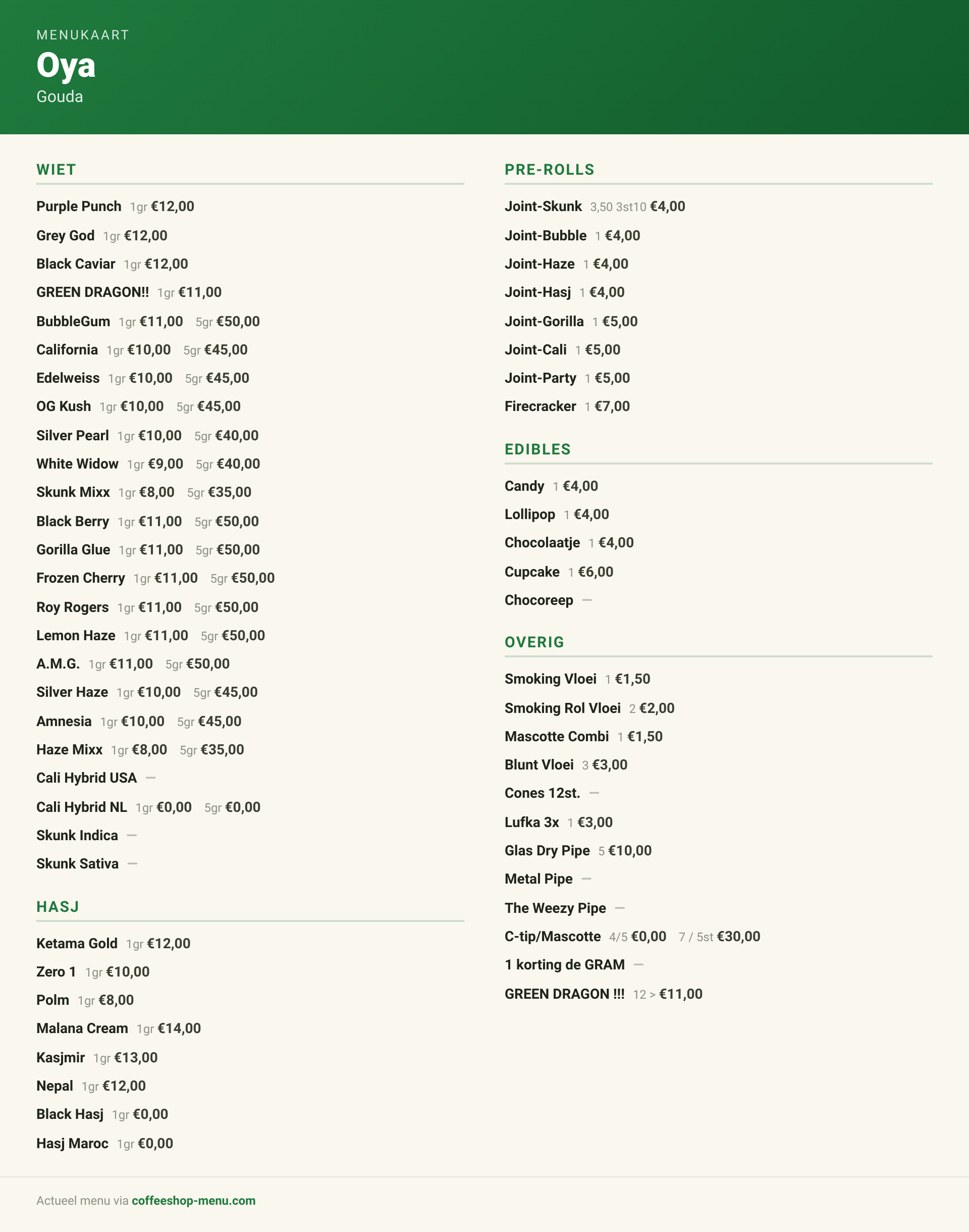 Menu bij Oya