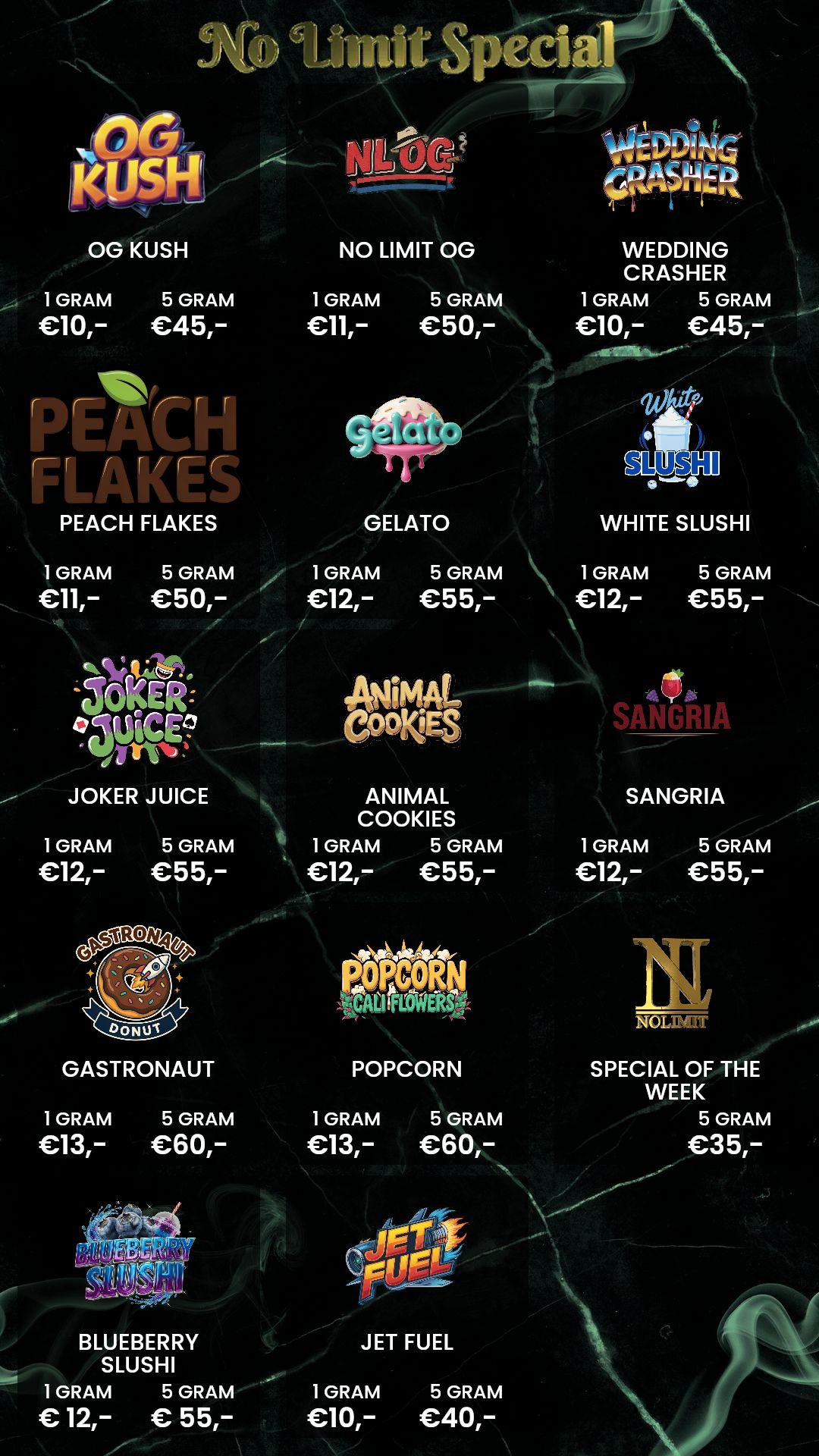 Menu bij No Limit