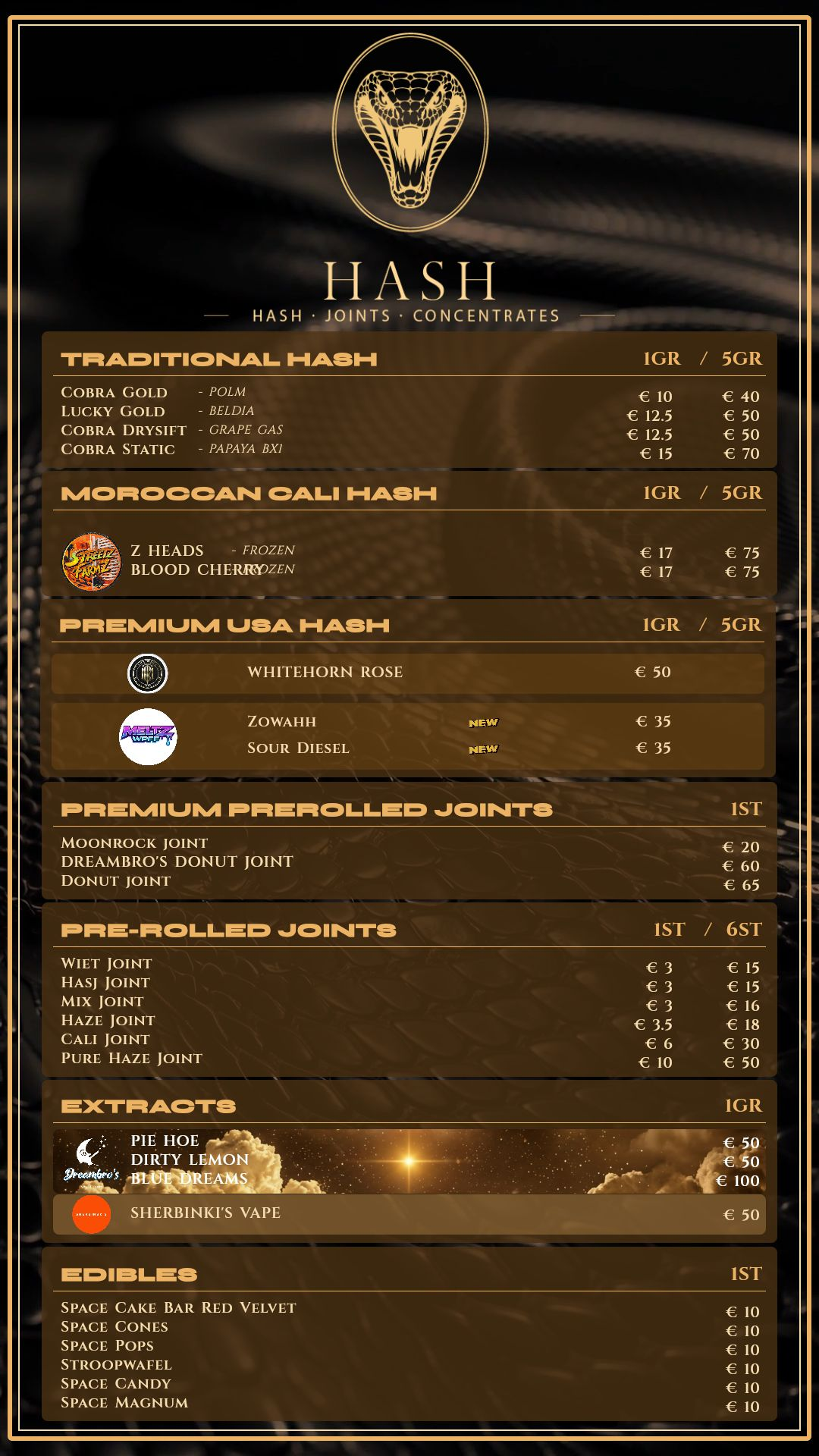 Menu bij Cobra