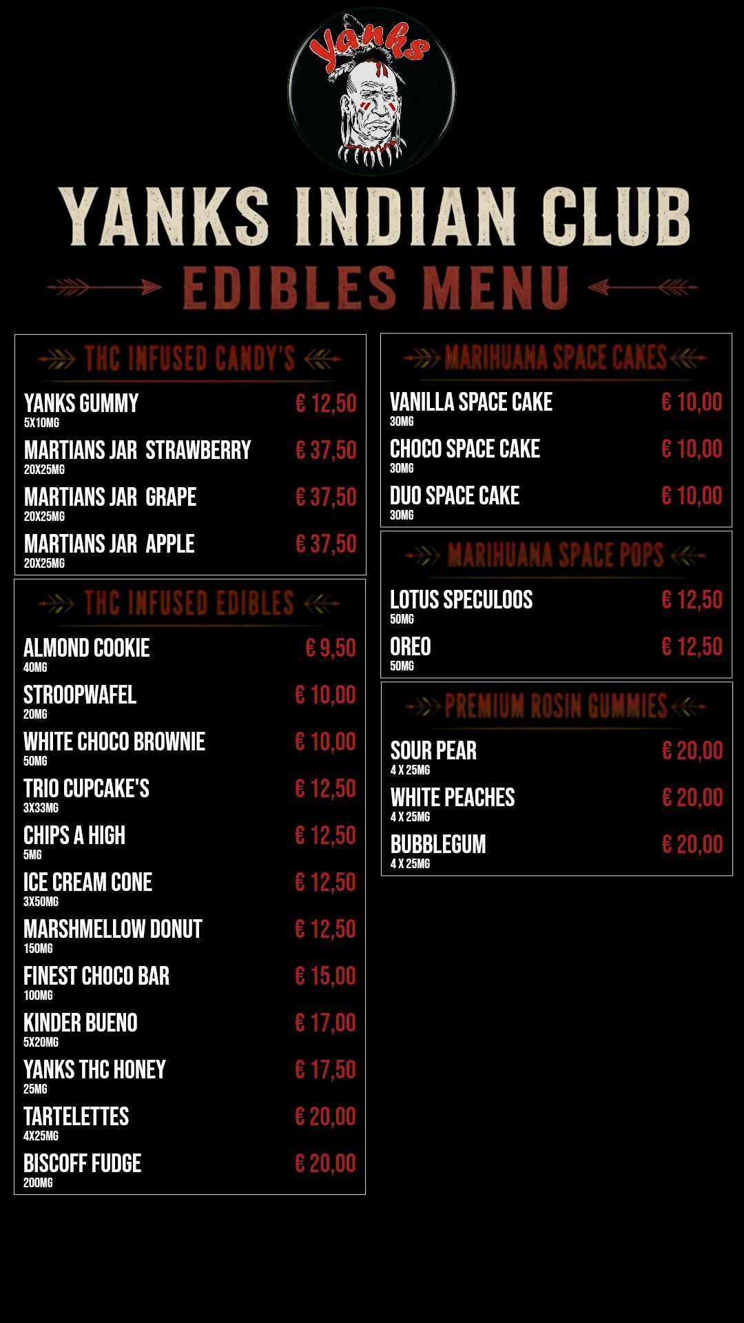 Menu bij Yanks