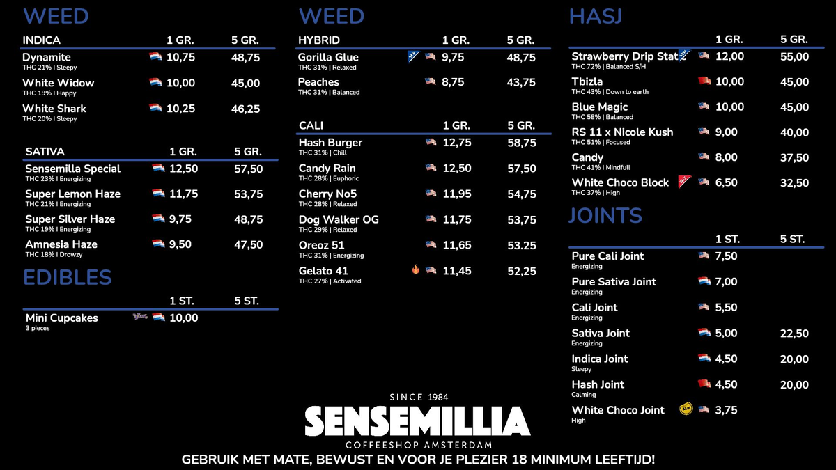 Menu bij Sensemillia Osdorp