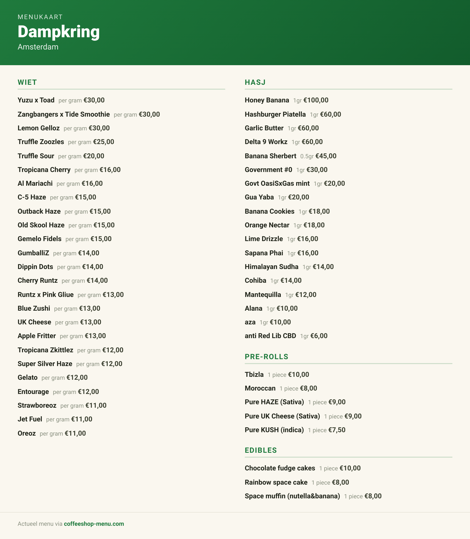 Menukaart van Dampkring