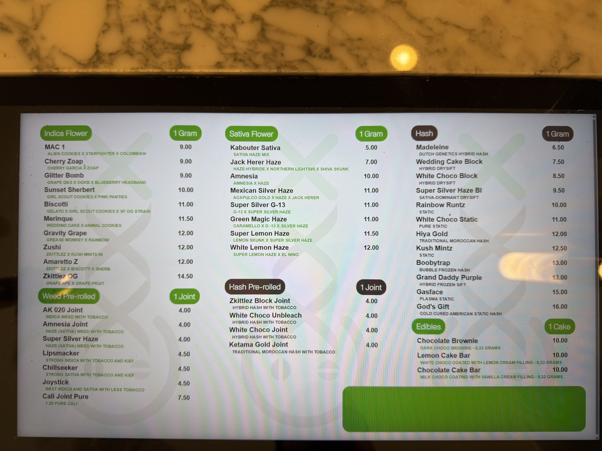 Menukaart van Coffeeshop West