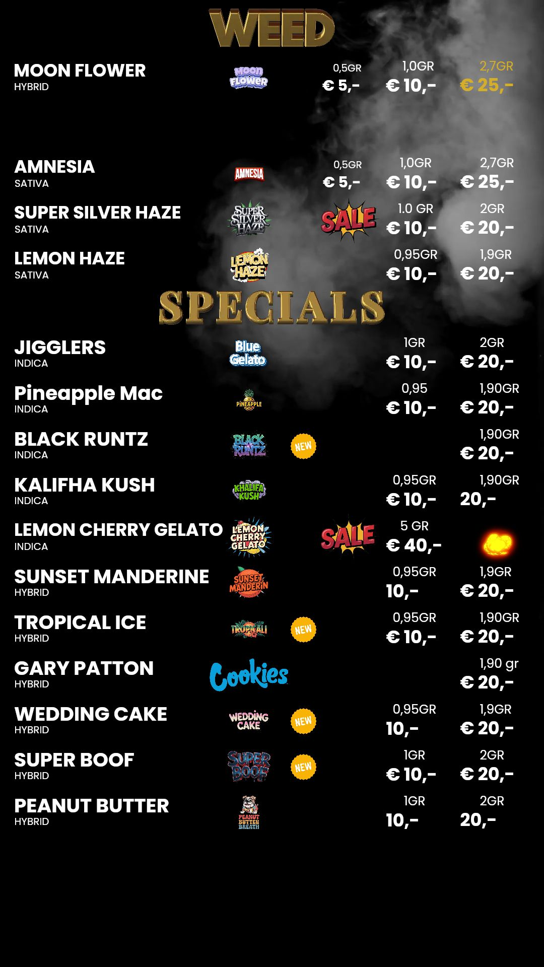 Menu bij Chip 'n dale