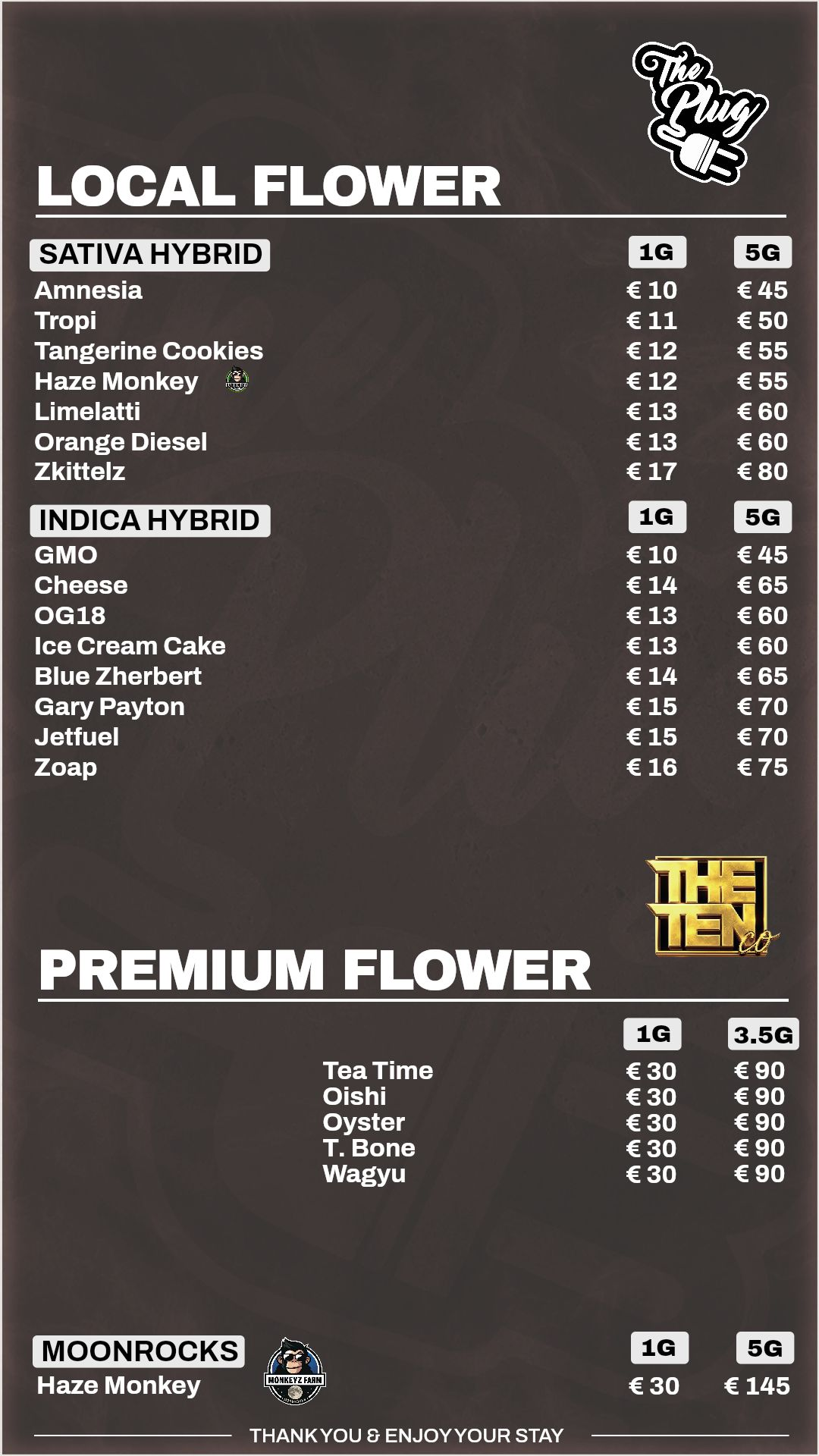Menu bij The Plug Utopia