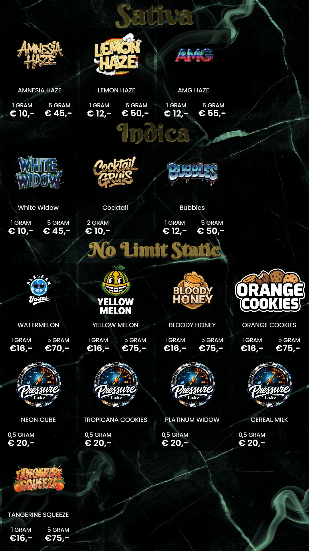 Menu bij No Limit