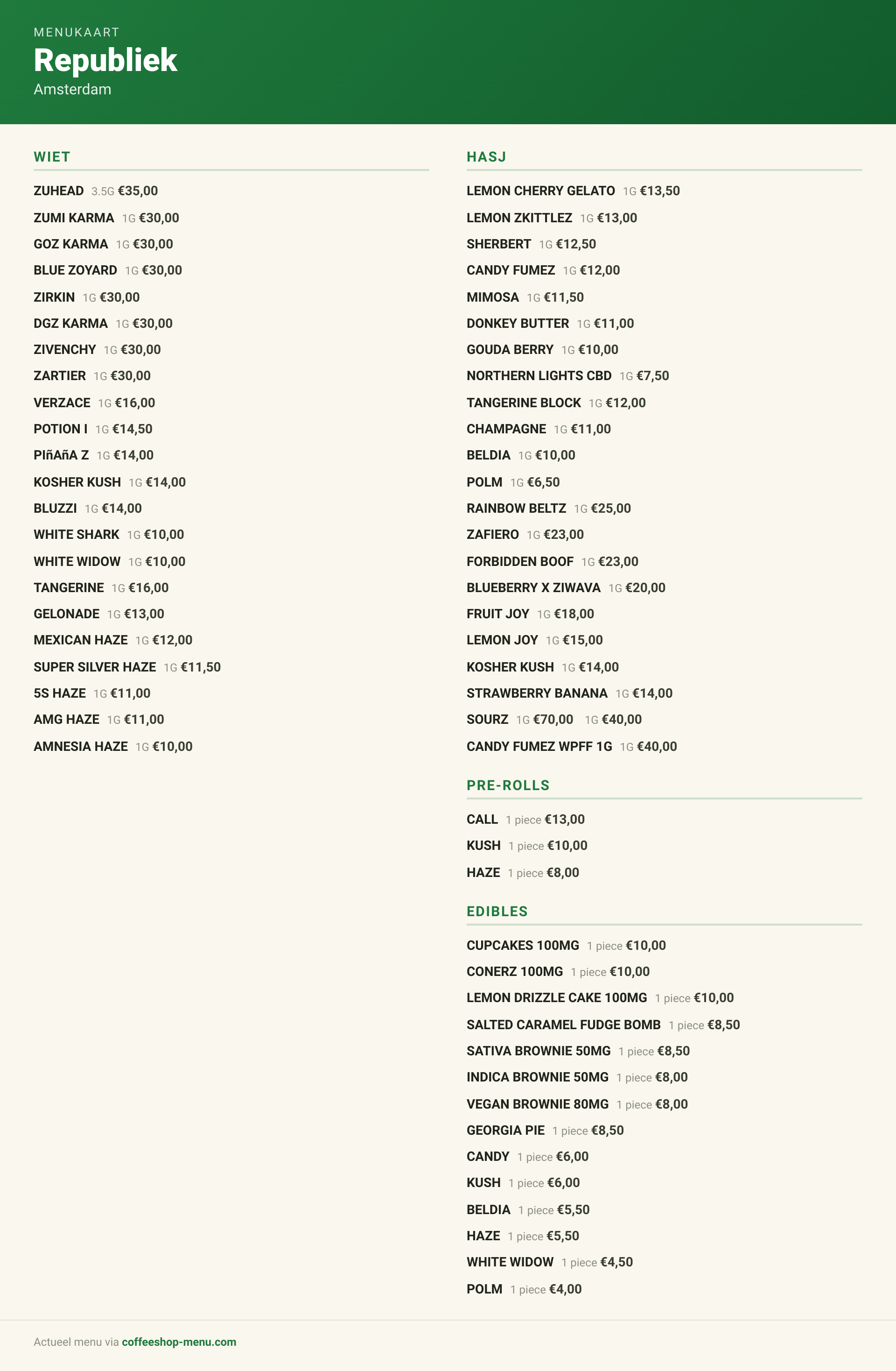 Menu bij Republiek