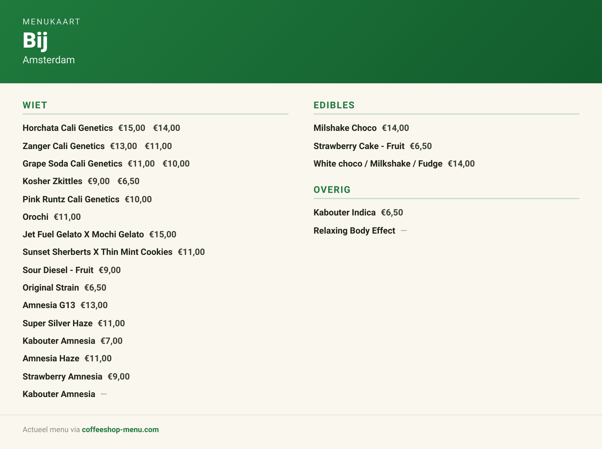 Menu bij Bij