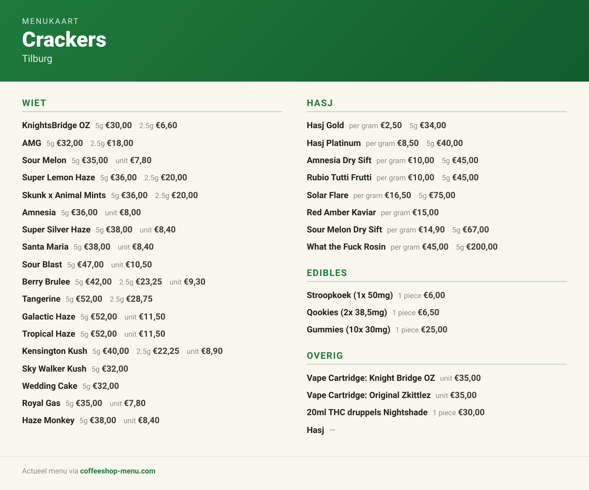 Menu bij Crackers