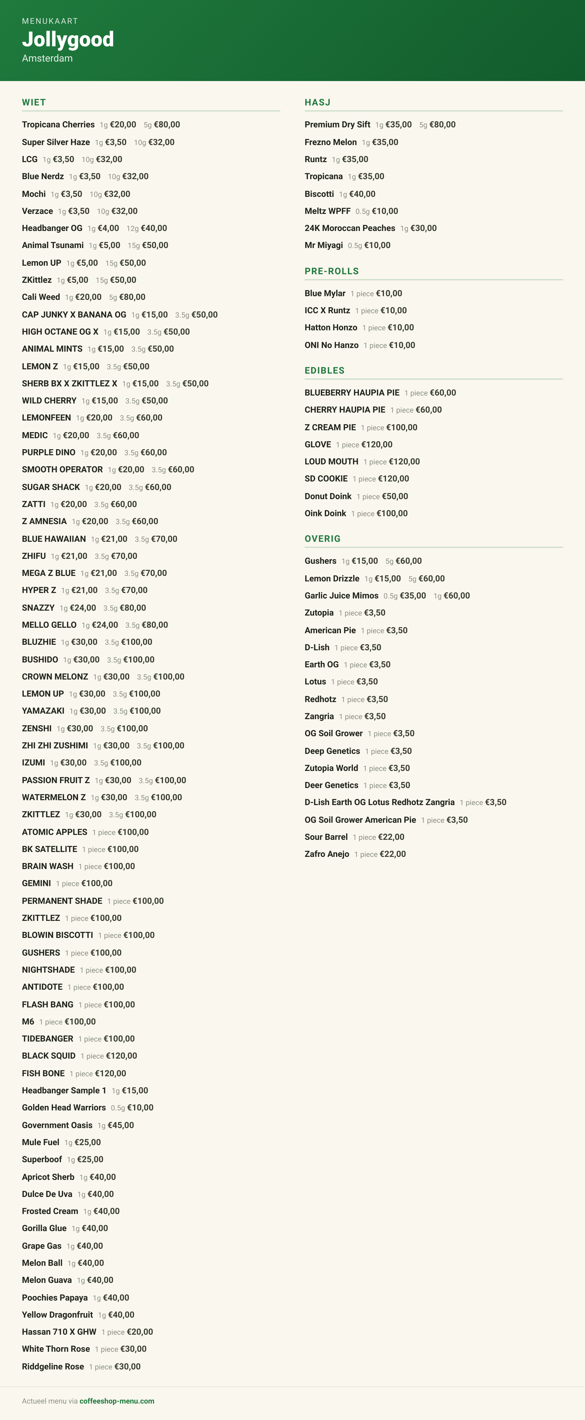 Menu bij Jollygood