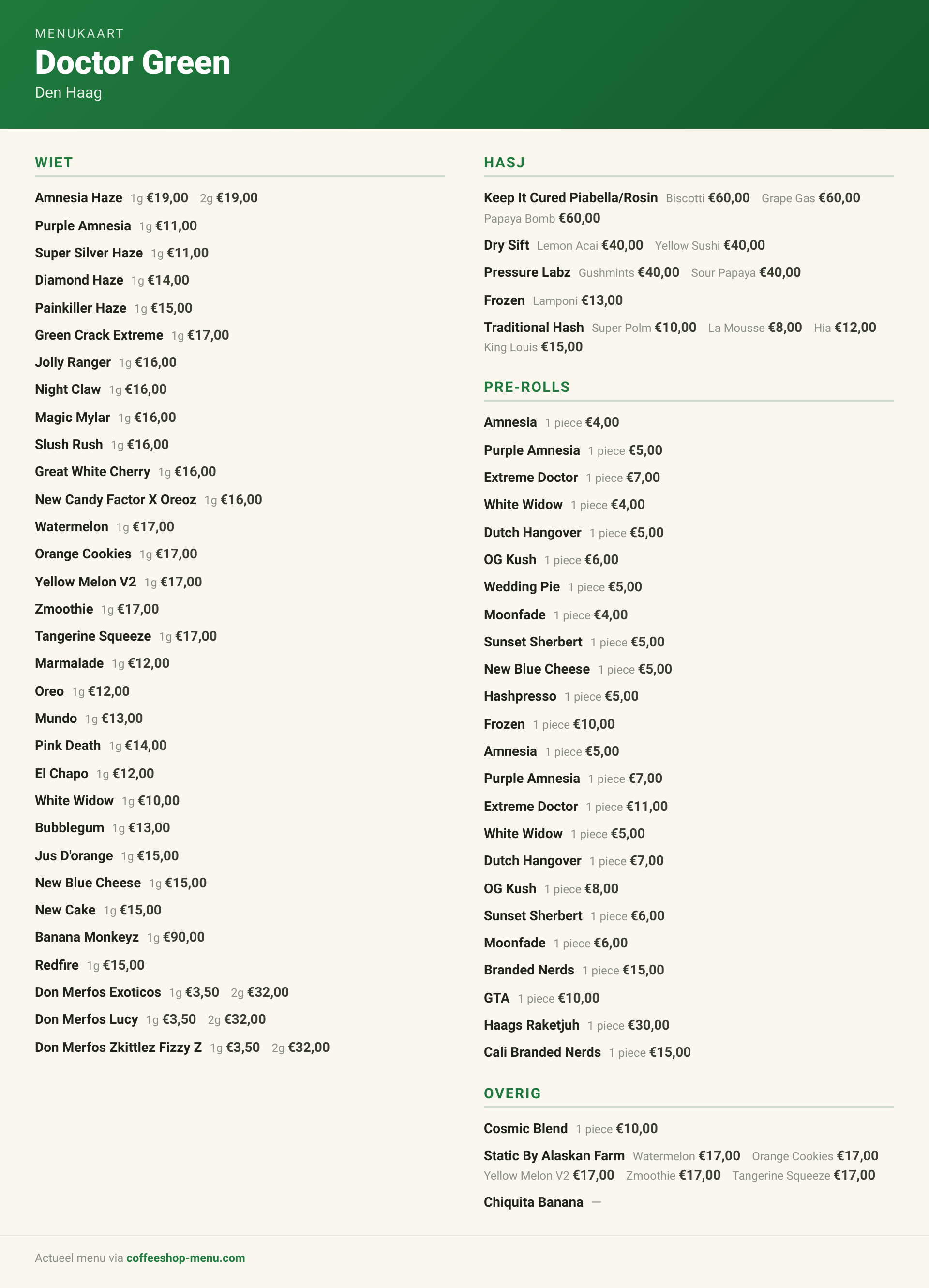 Menu bij Doctor Green