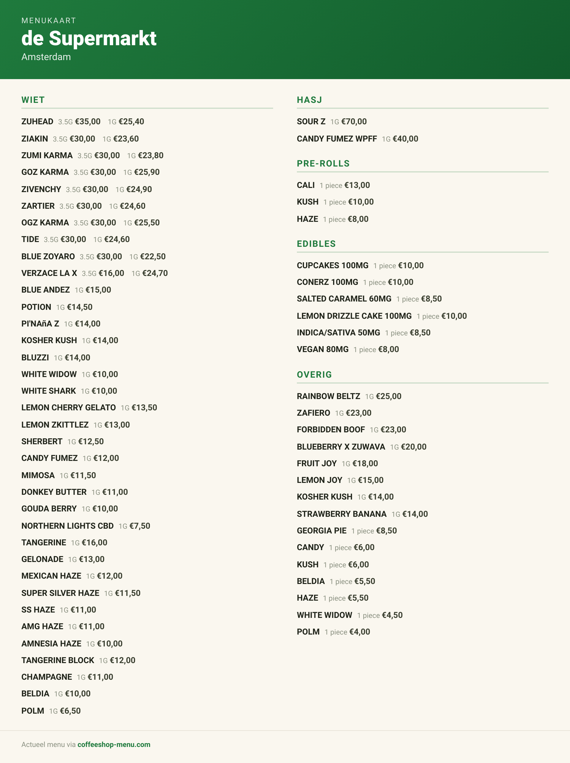 Menu bij de Supermarkt