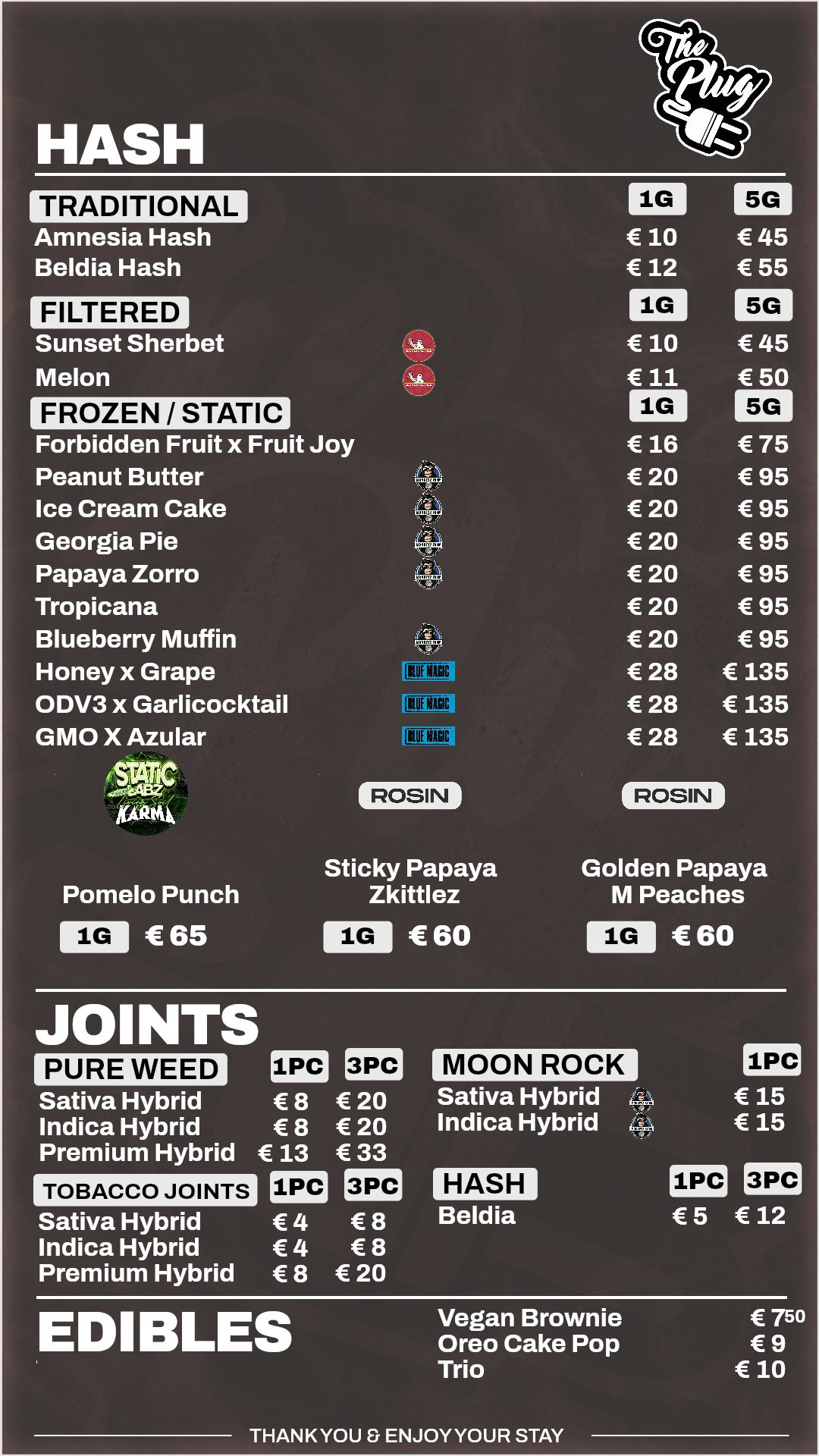 Menukaart van The Plug Utopia