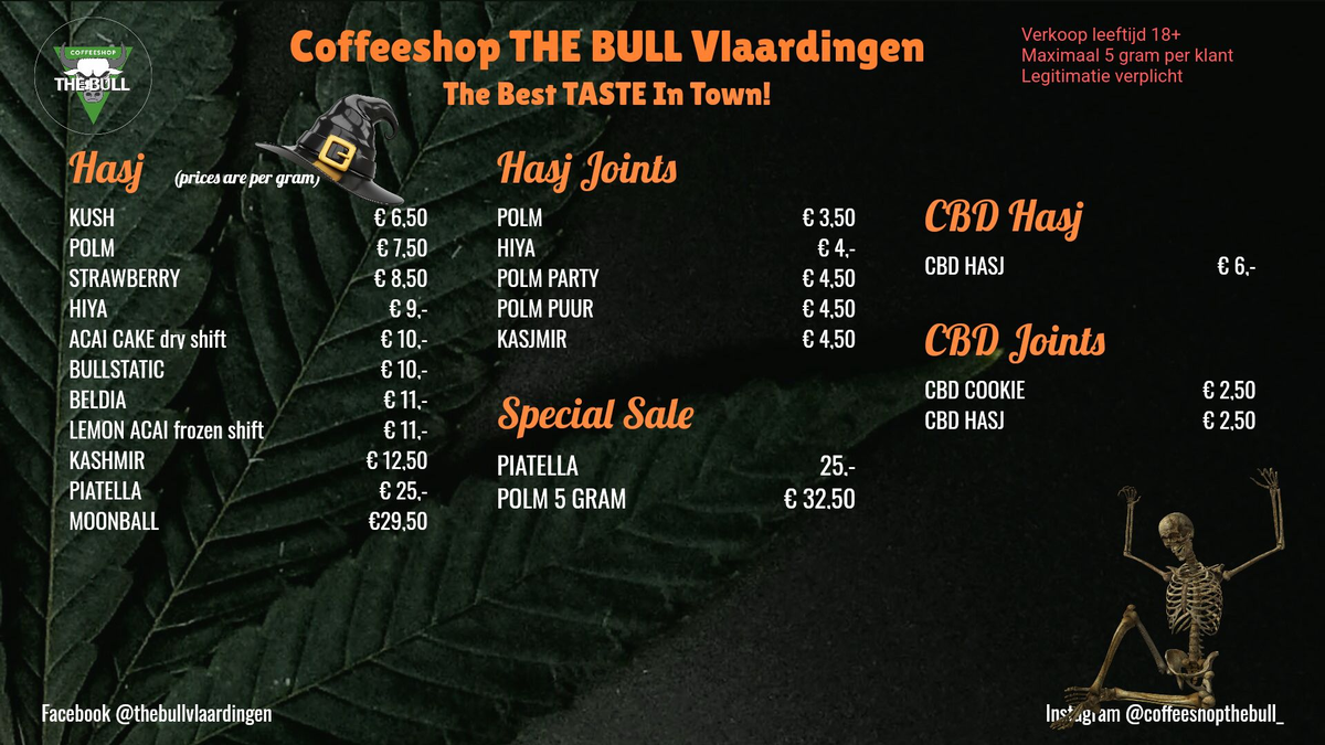 Menu bij The Bull