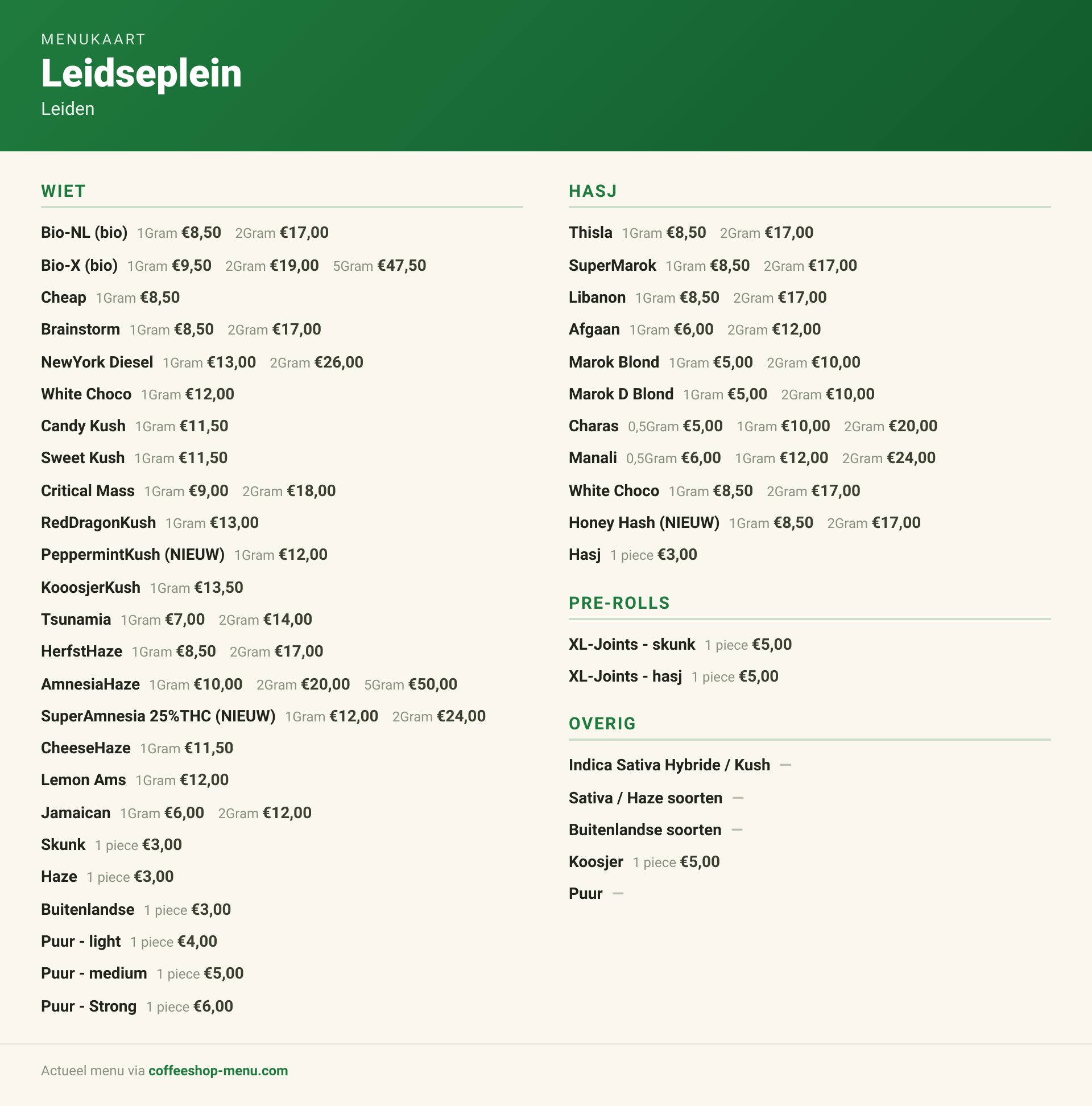 Menu bij Leidseplein