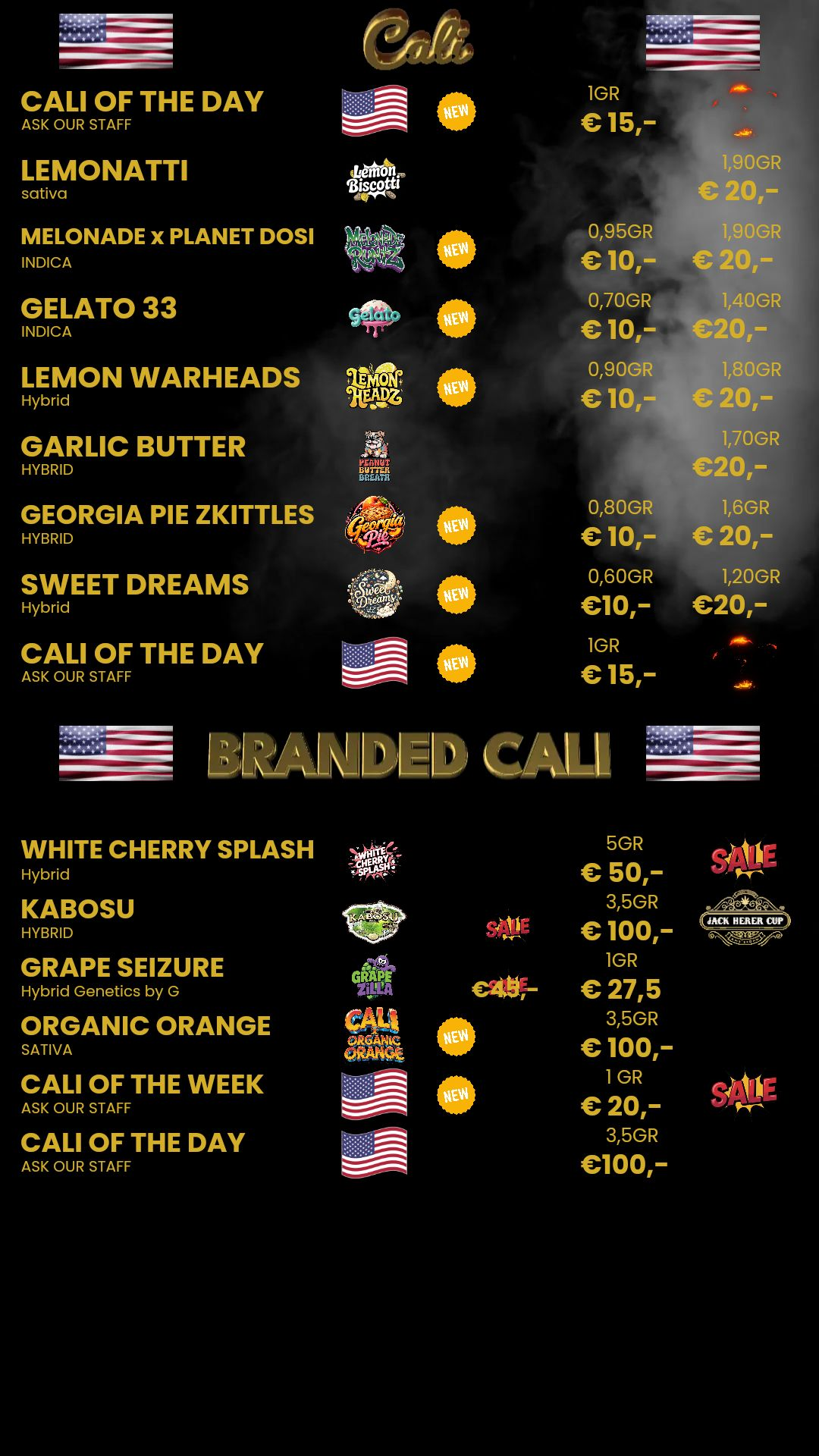 Menu bij Chip 'n dale