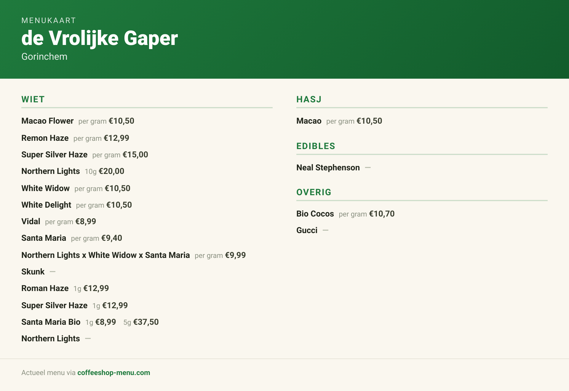 Menu bij de Vrolijke Gaper