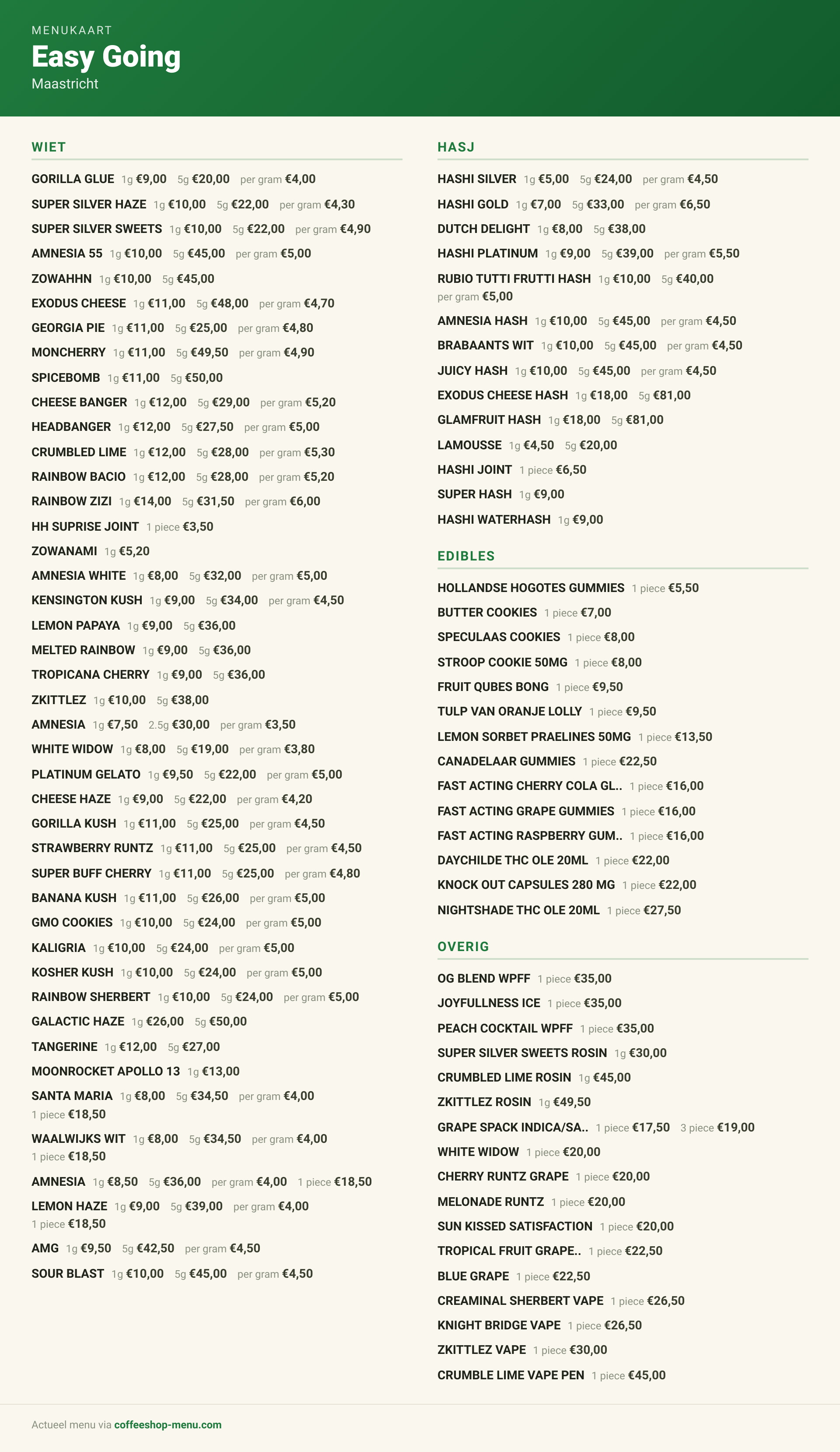 Menu bij Easy Going