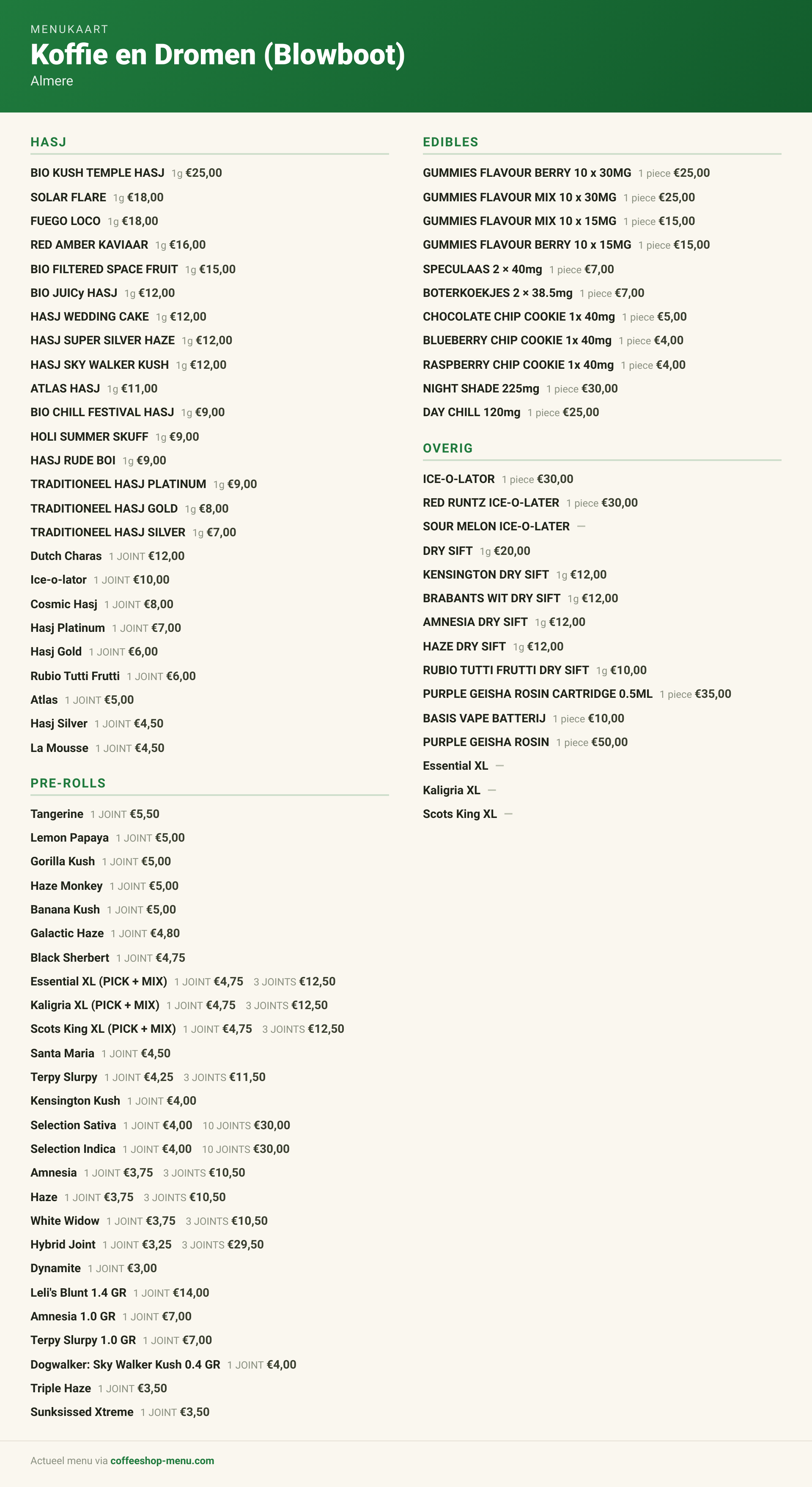 Menu bij Koffie en Dromen (Blowboot)