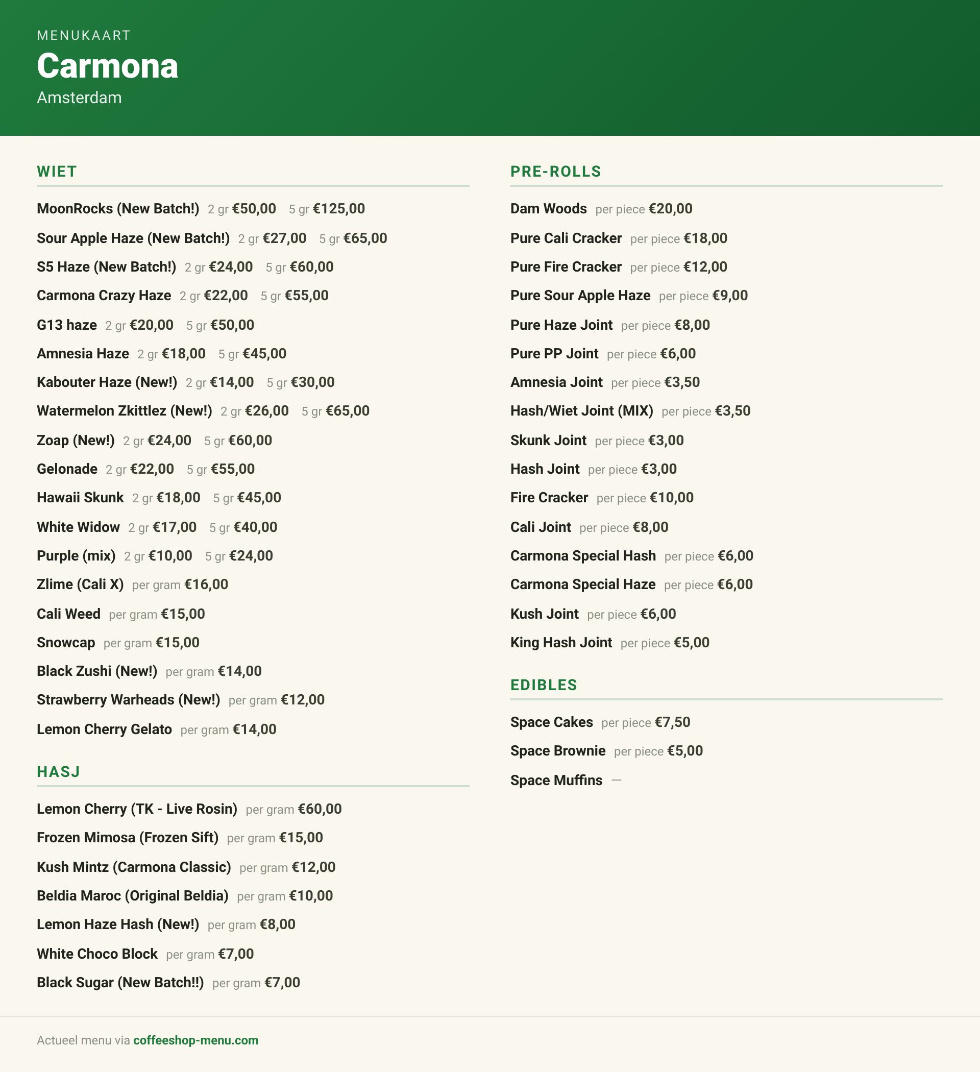 Menu bij Carmona