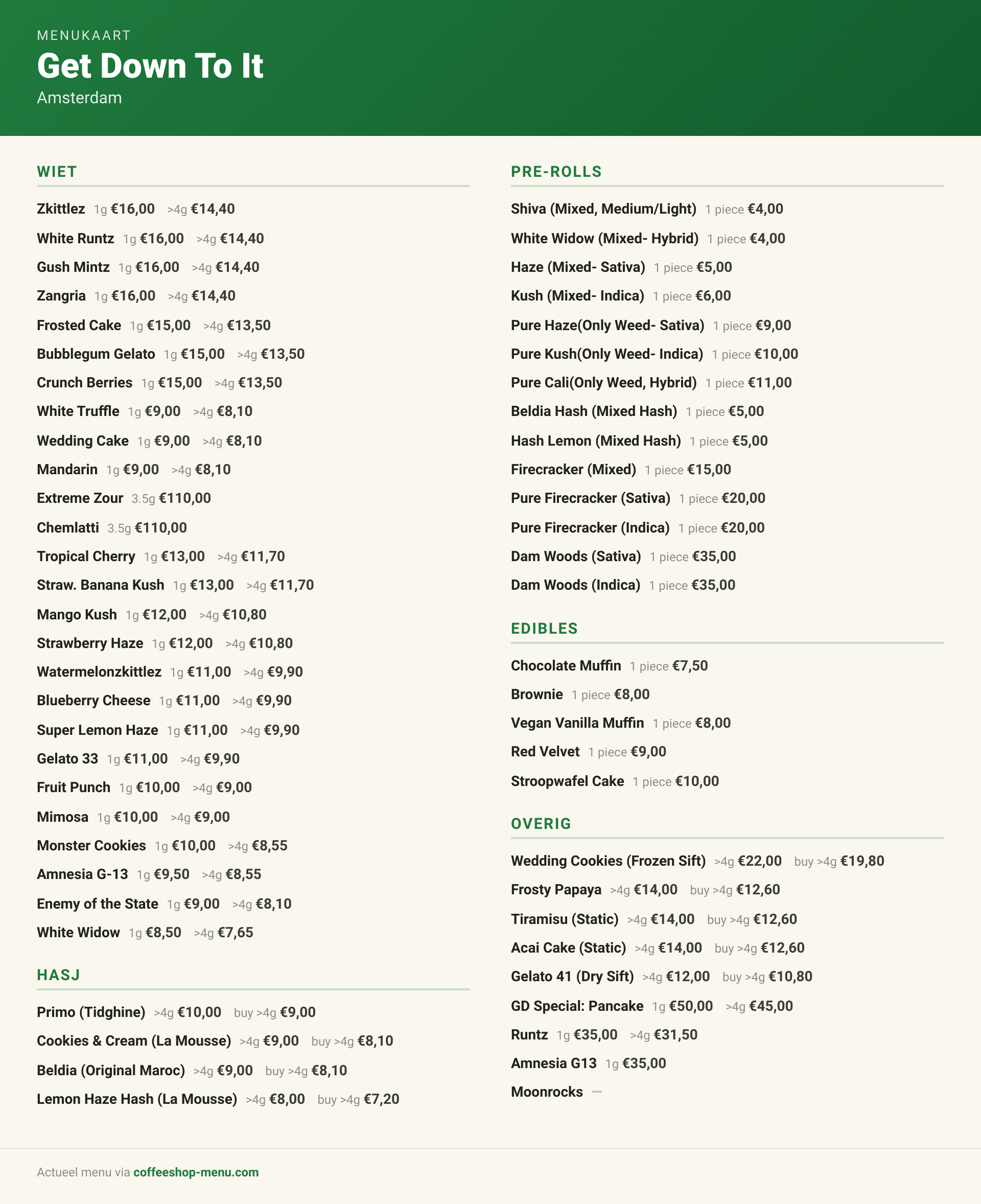 Menu bij Get Down To It