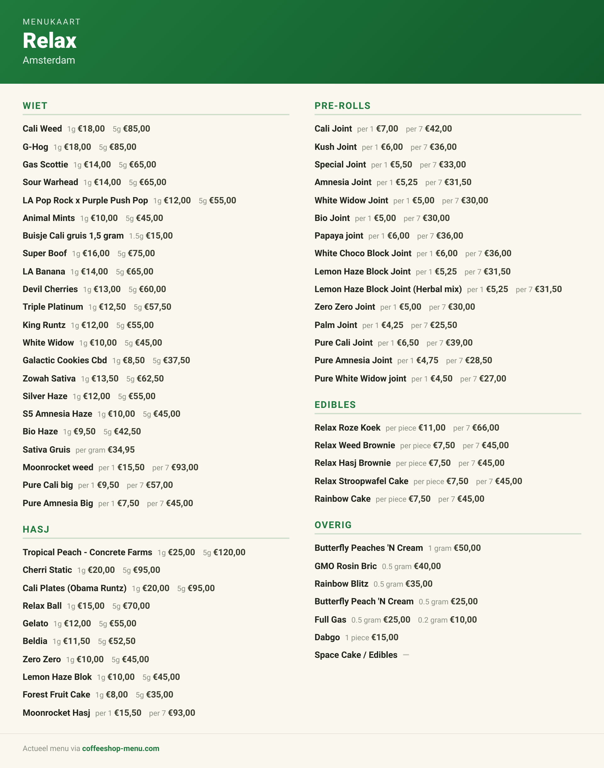 Menu bij Relax
