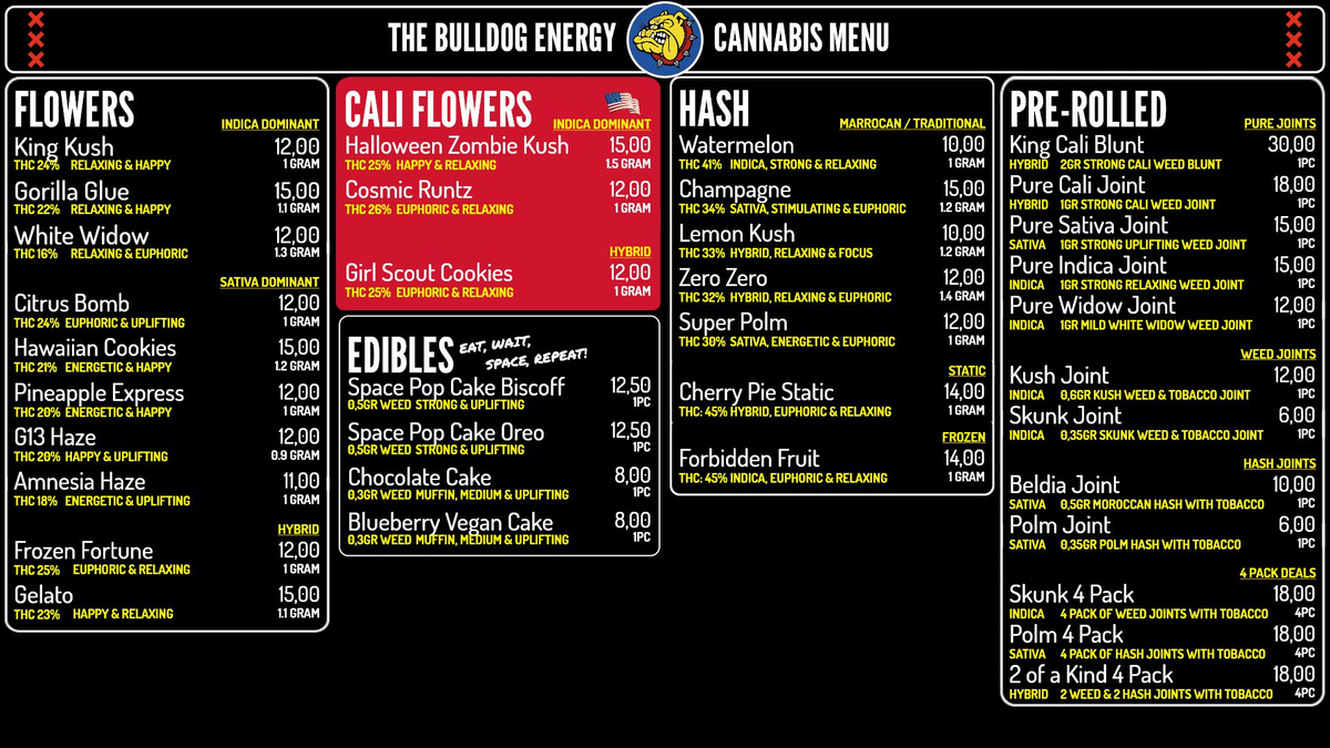 Menukaart van The Bulldog Energy