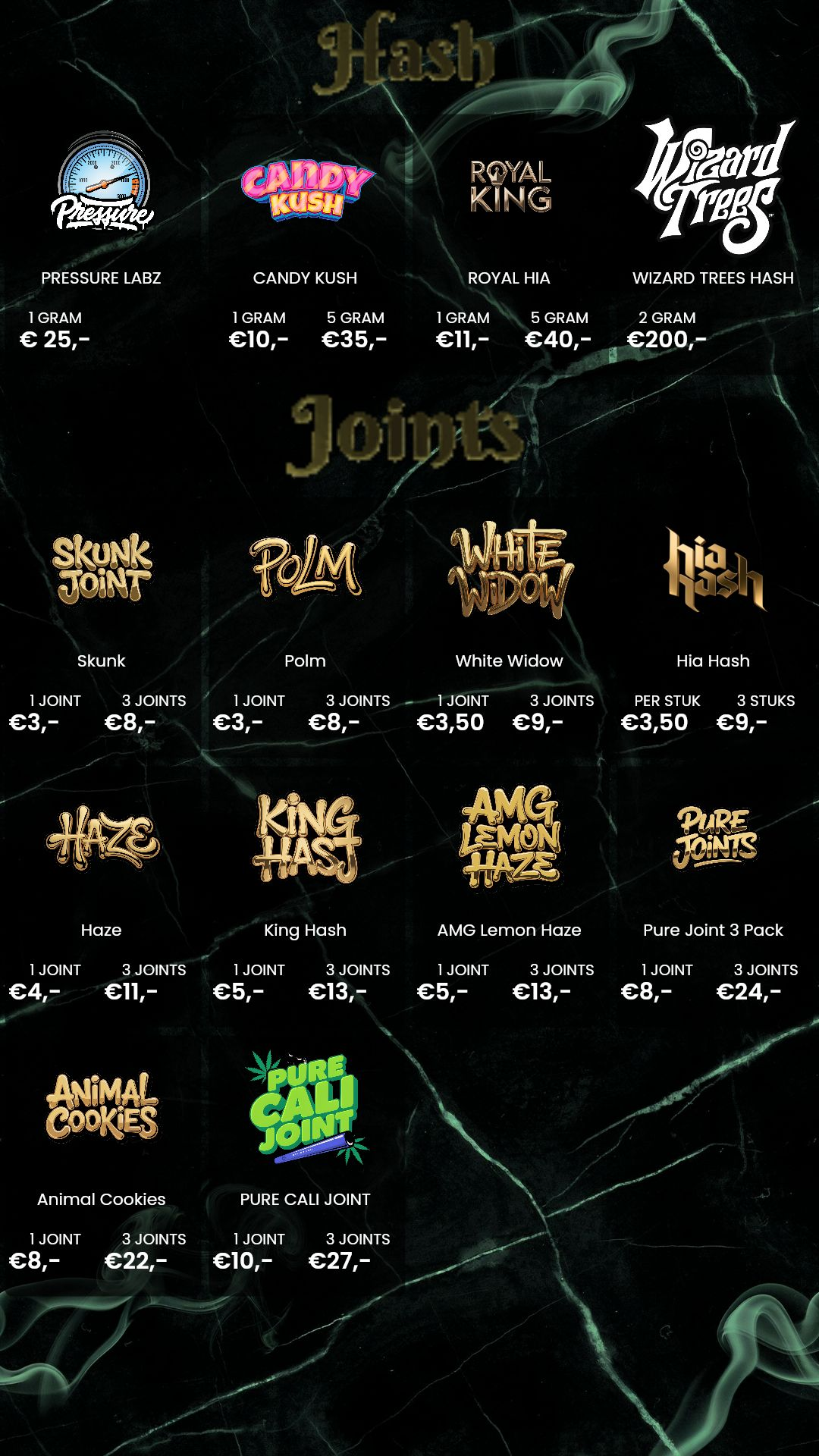 Menu bij No Limit