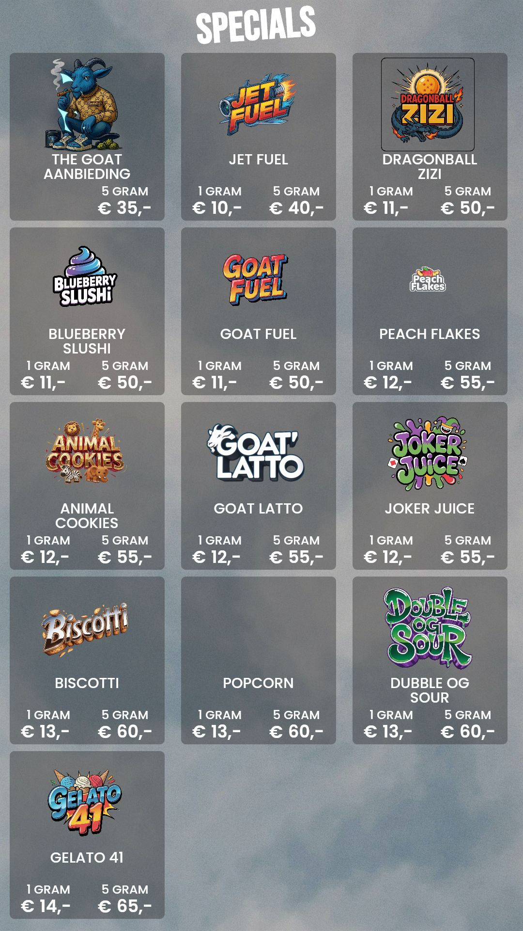 Menu bij The Goat