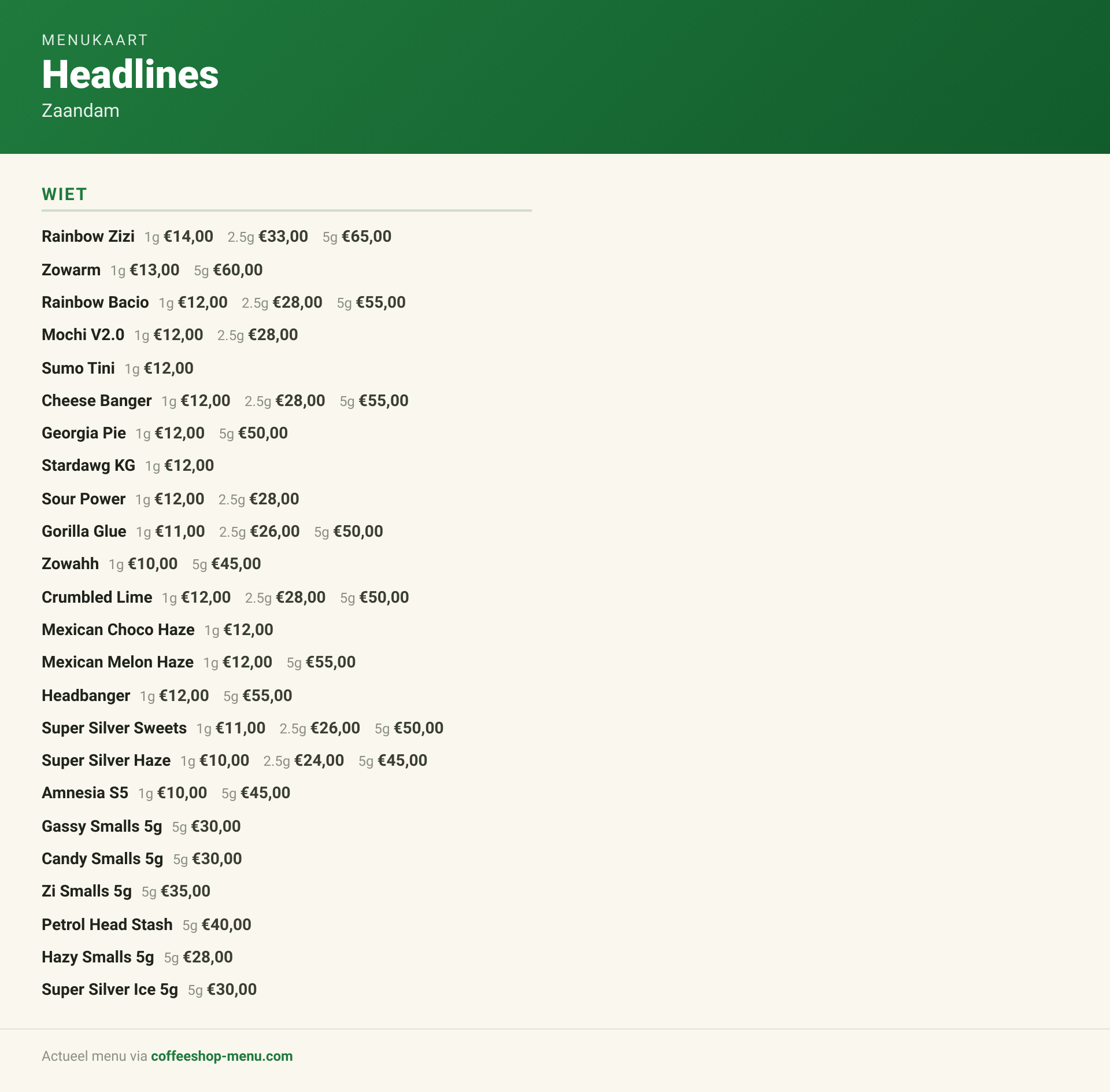 Menu bij Headlines
