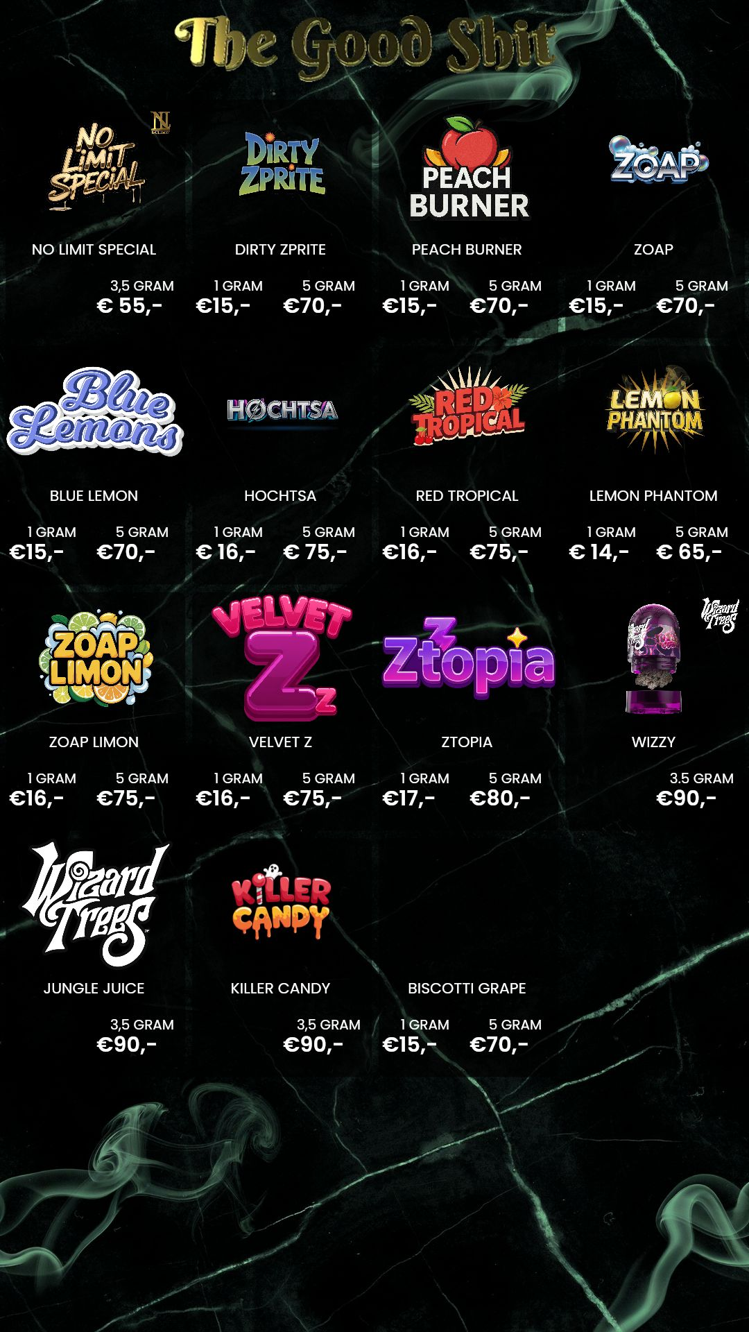 Menu bij No Limit