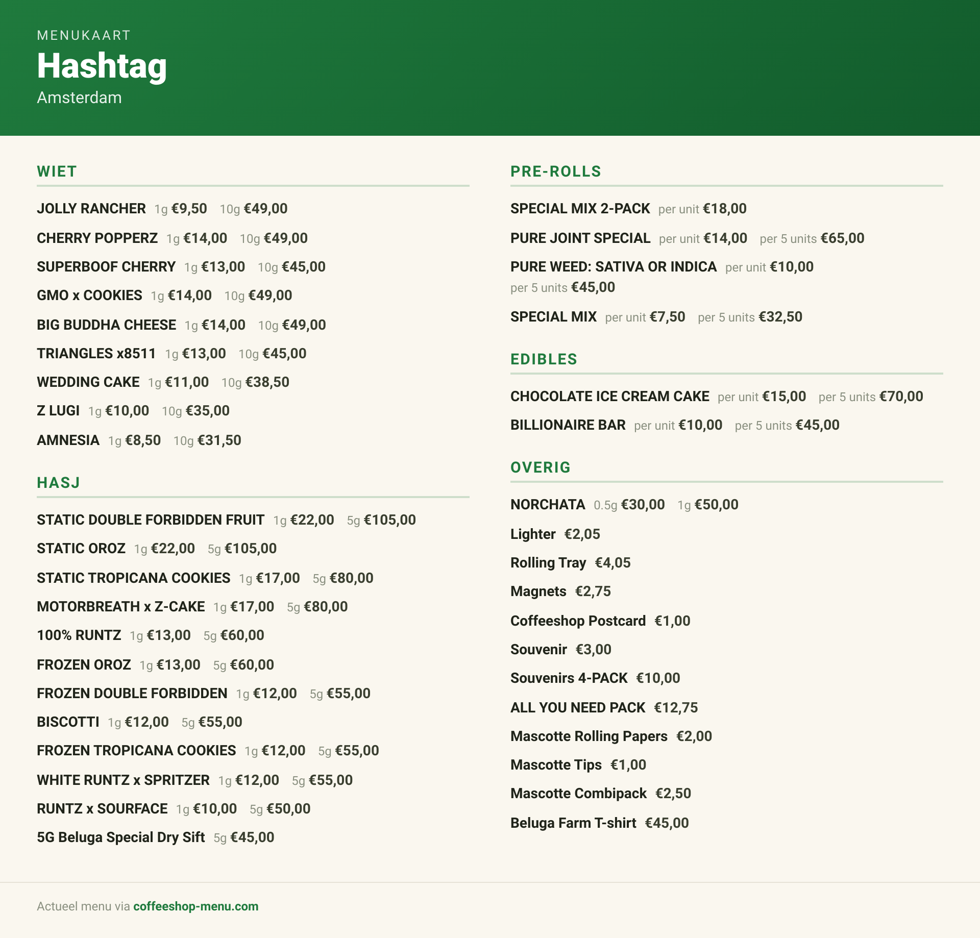 Menu bij Hashtag