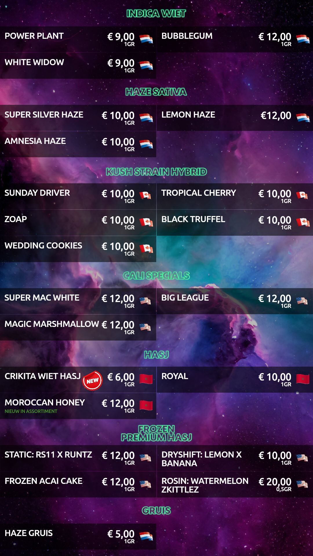 Menu bij Space