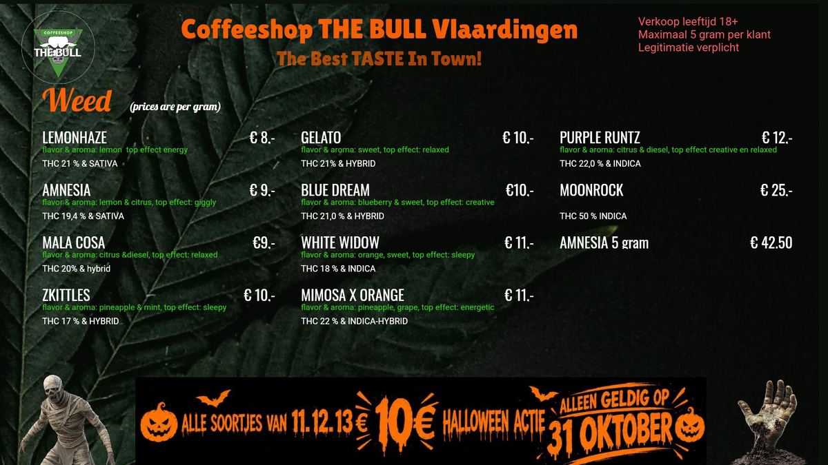 Menu bij The Bull