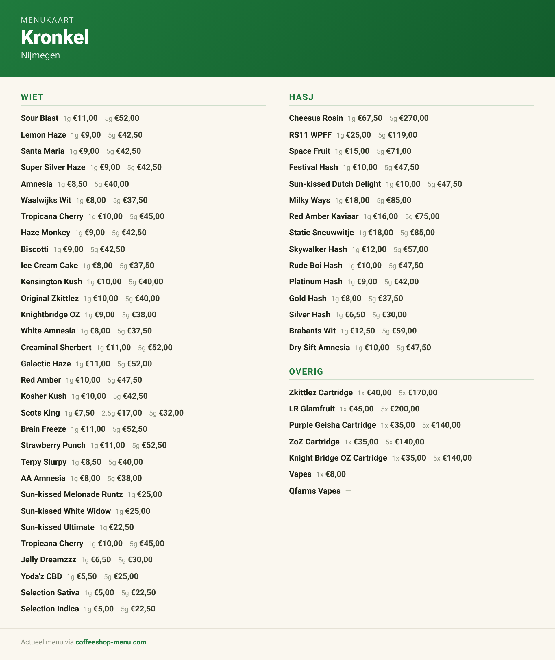 Menu bij Kronkel