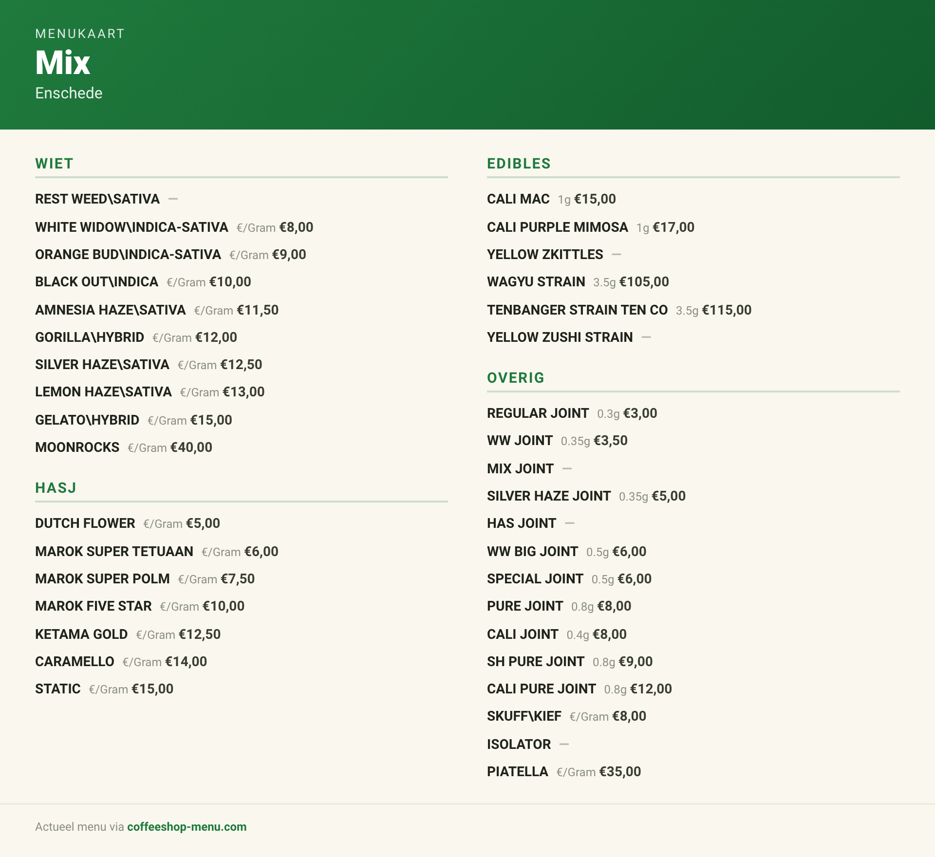 Menukaart van Mix