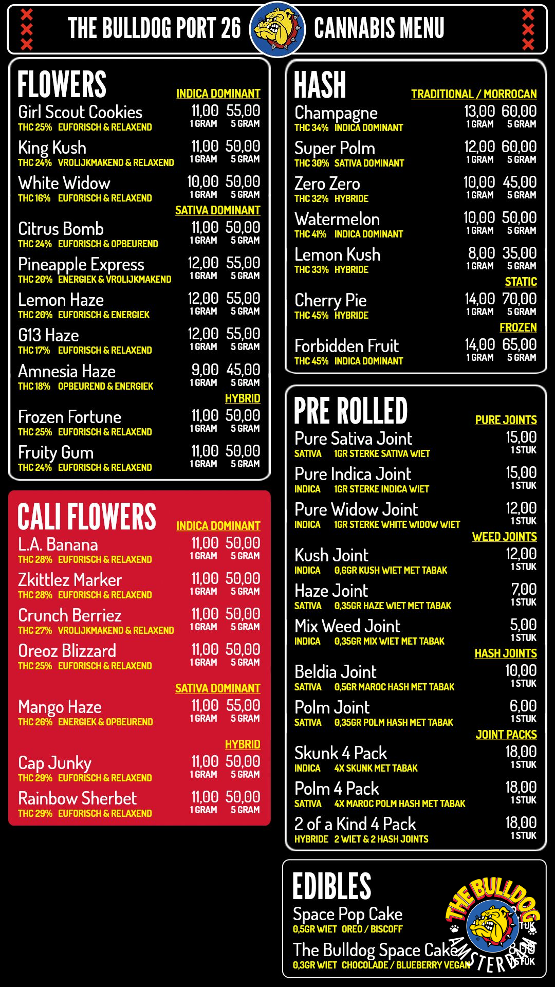 Menu bij The Bulldog Port 26