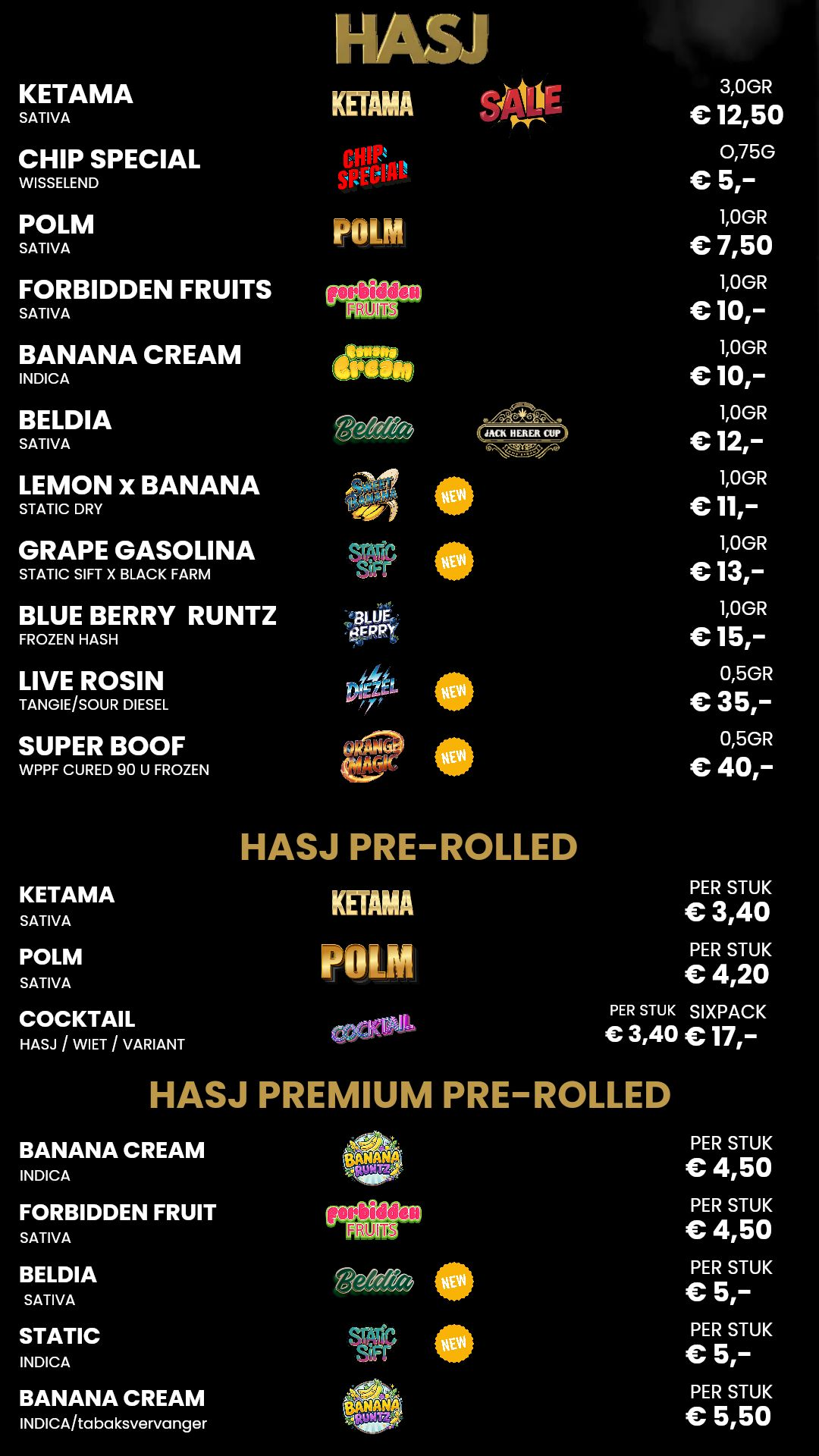 Menu bij Chip 'n dale